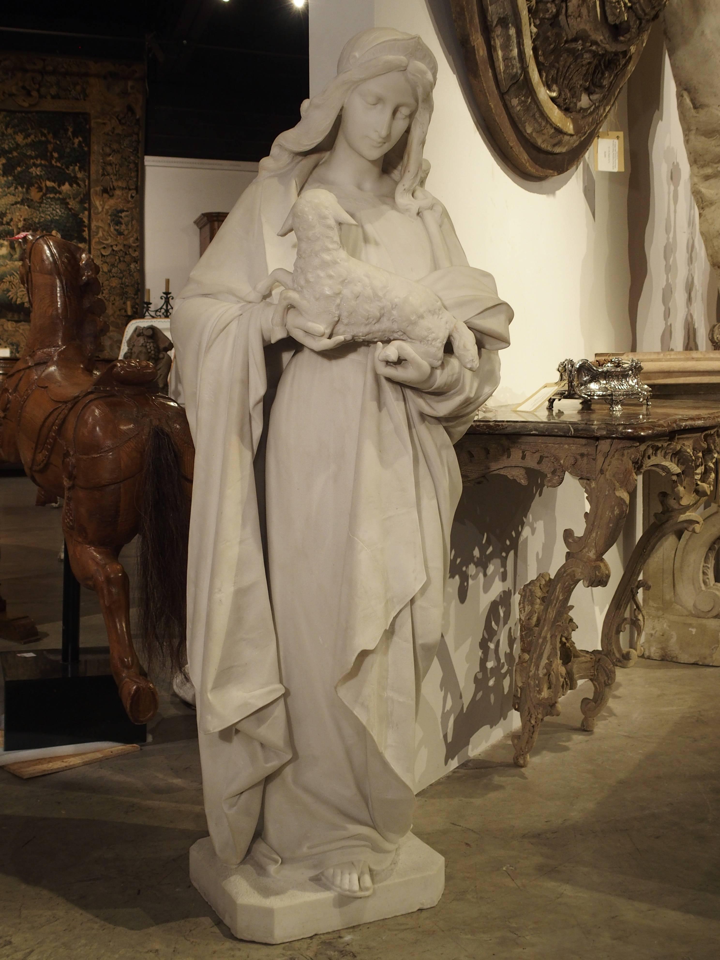 Antique Carved Marble Statue of St. Agnes by Daprato Rigali 4
