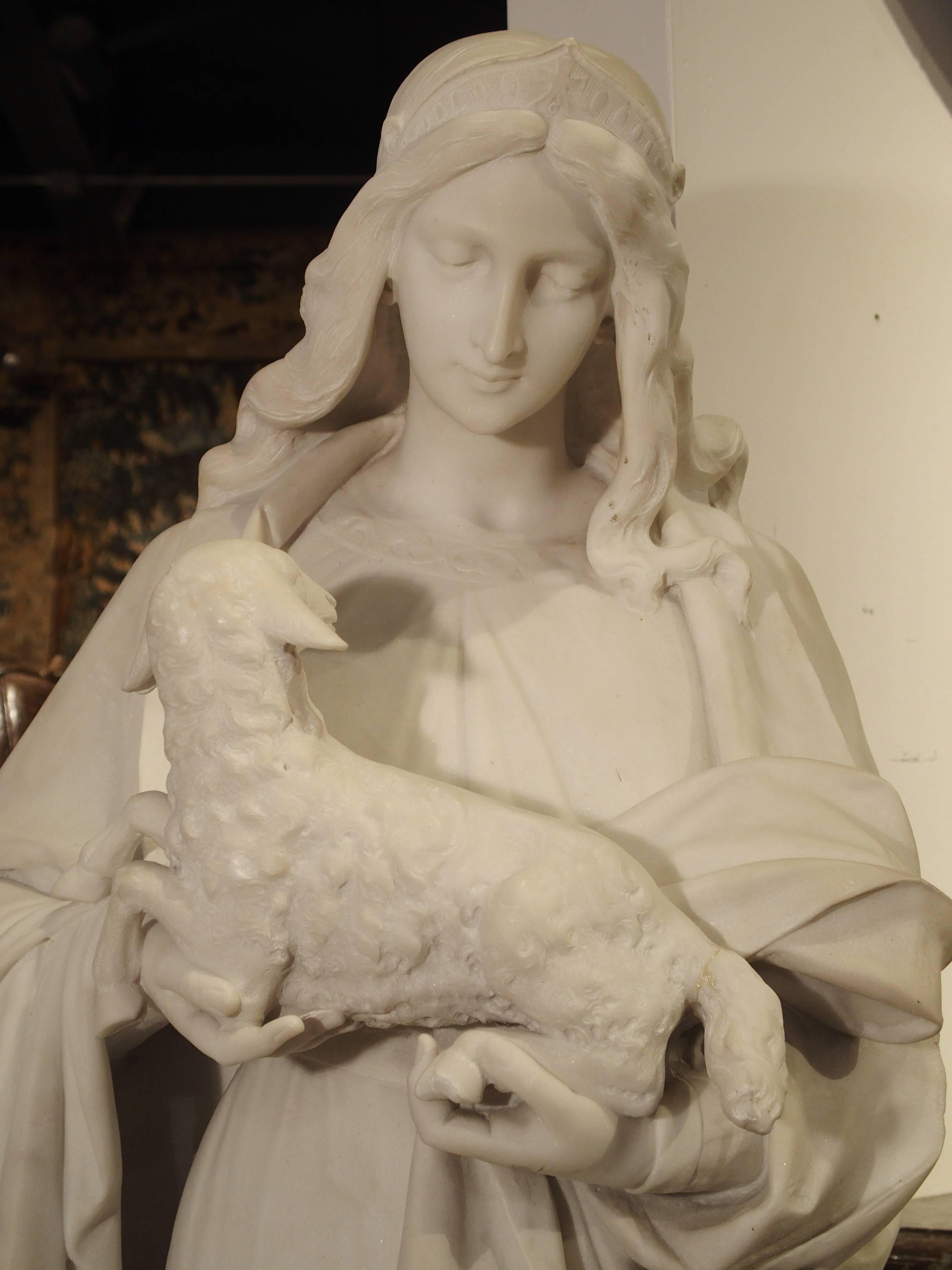 Antique Carved Marble Statue of St. Agnes by Daprato Rigali 9