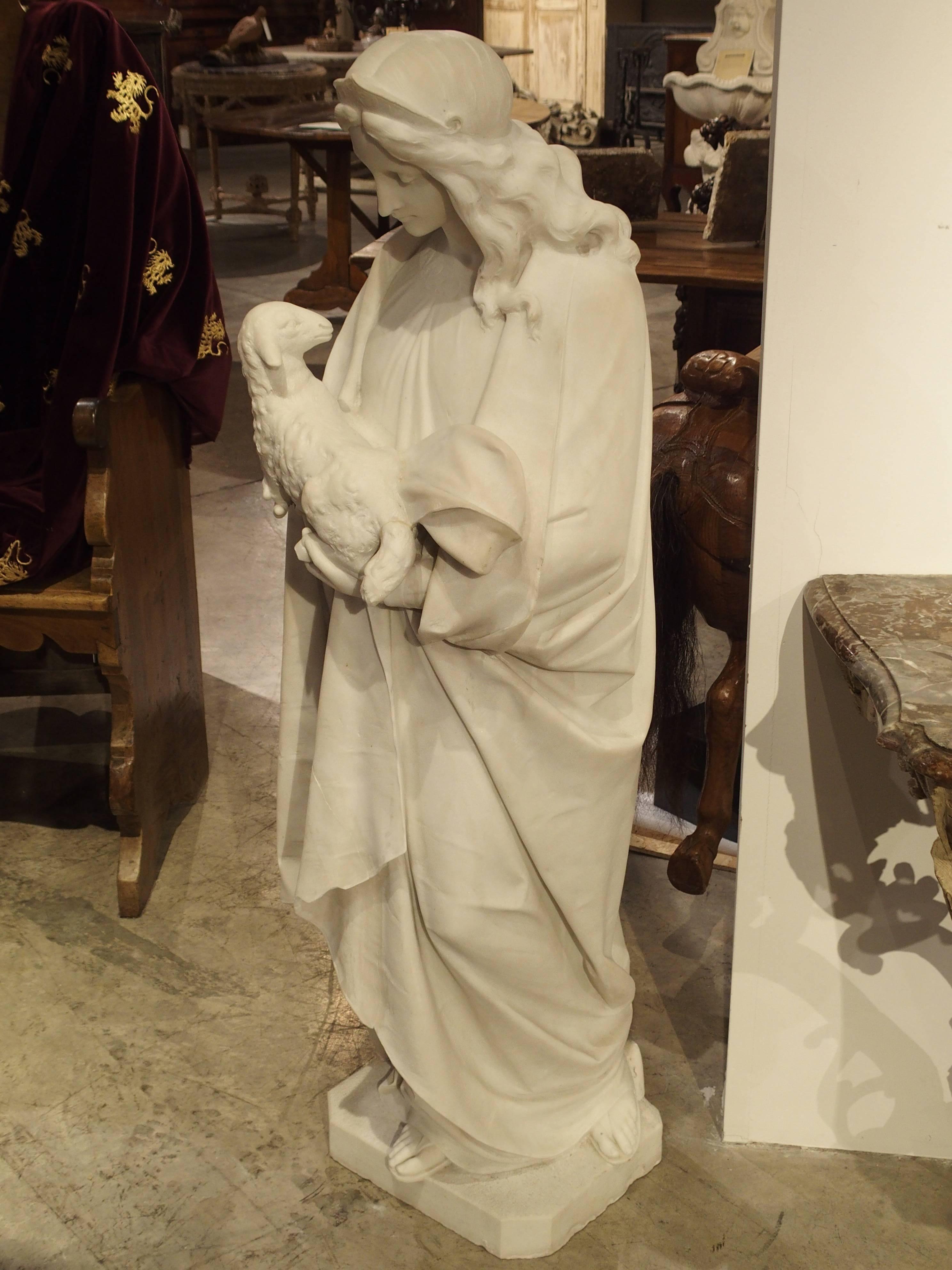 Antique Carved Marble Statue of St. Agnes by Daprato Rigali 11