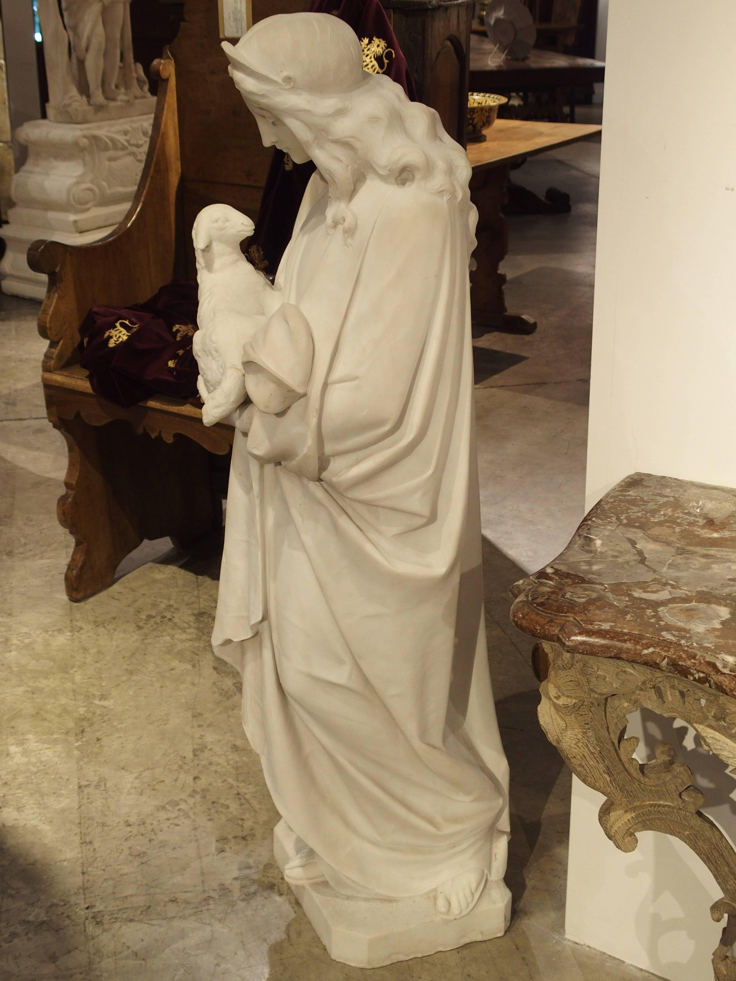 Antique Carved Marble Statue of St. Agnes by Daprato Rigali 12