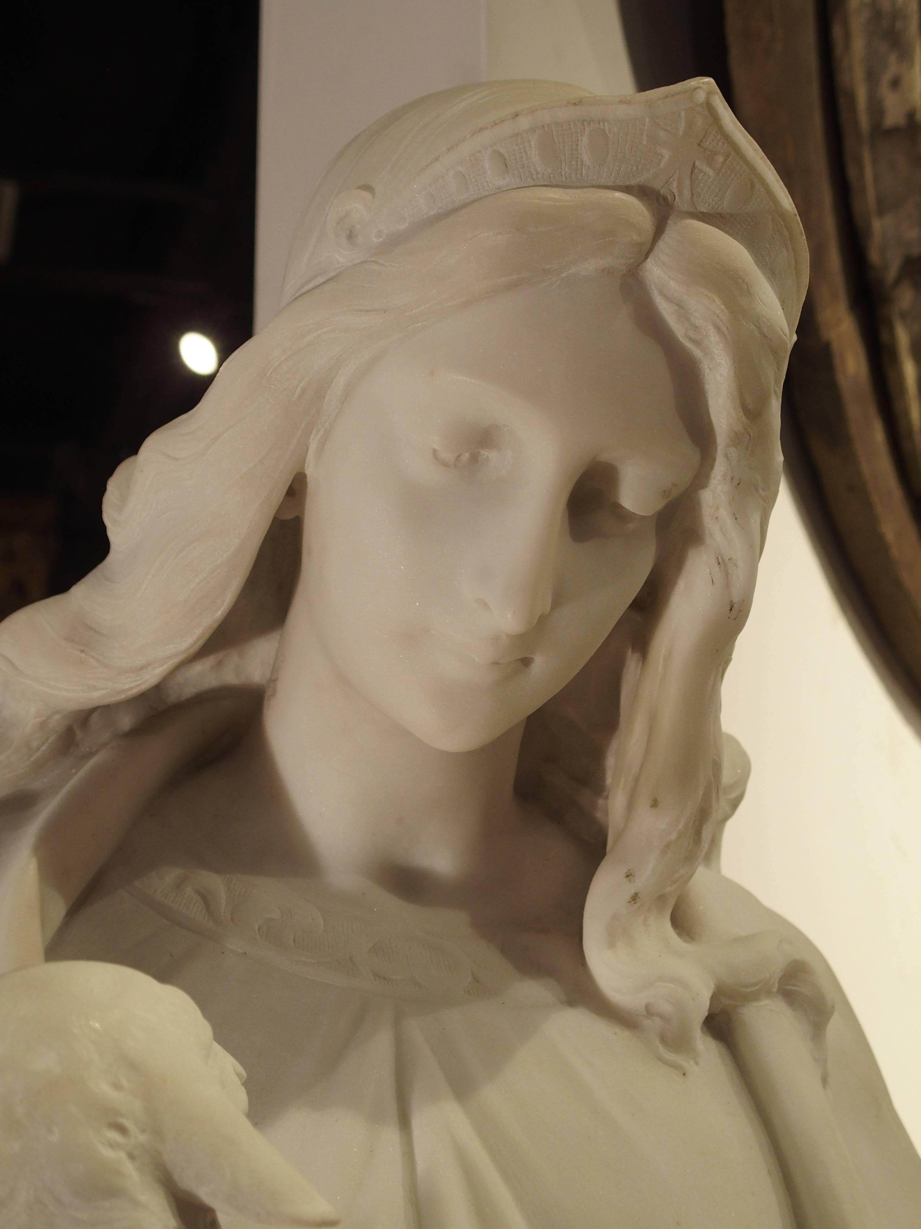 Late 19th Century Antique Carved Marble Statue of St. Agnes by Daprato Rigali