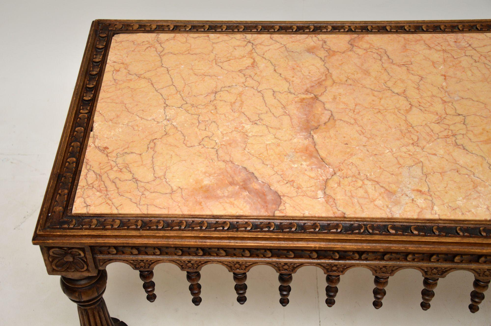 Moorish Antique Carved Marble Top Coffee Table