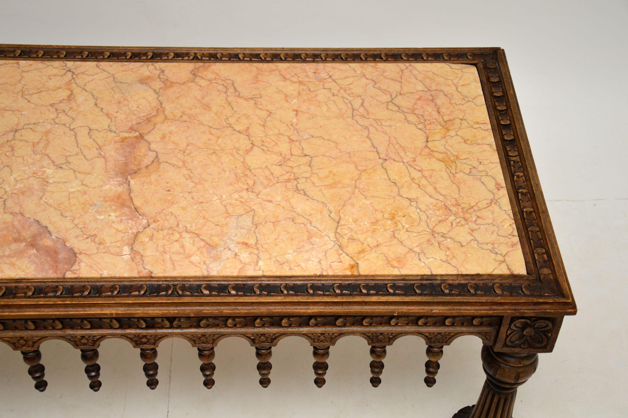 Spanish Antique Carved Marble Top Coffee Table