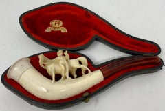 Antique Carved Meerschaum "Horse & Jockey" Cheroot Holder in Case, Circa 1890