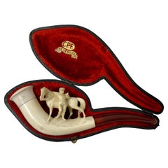 Antique Carved Meerschaum "Horse & Jockey" Cheroot Holder in Case, Circa 1890
