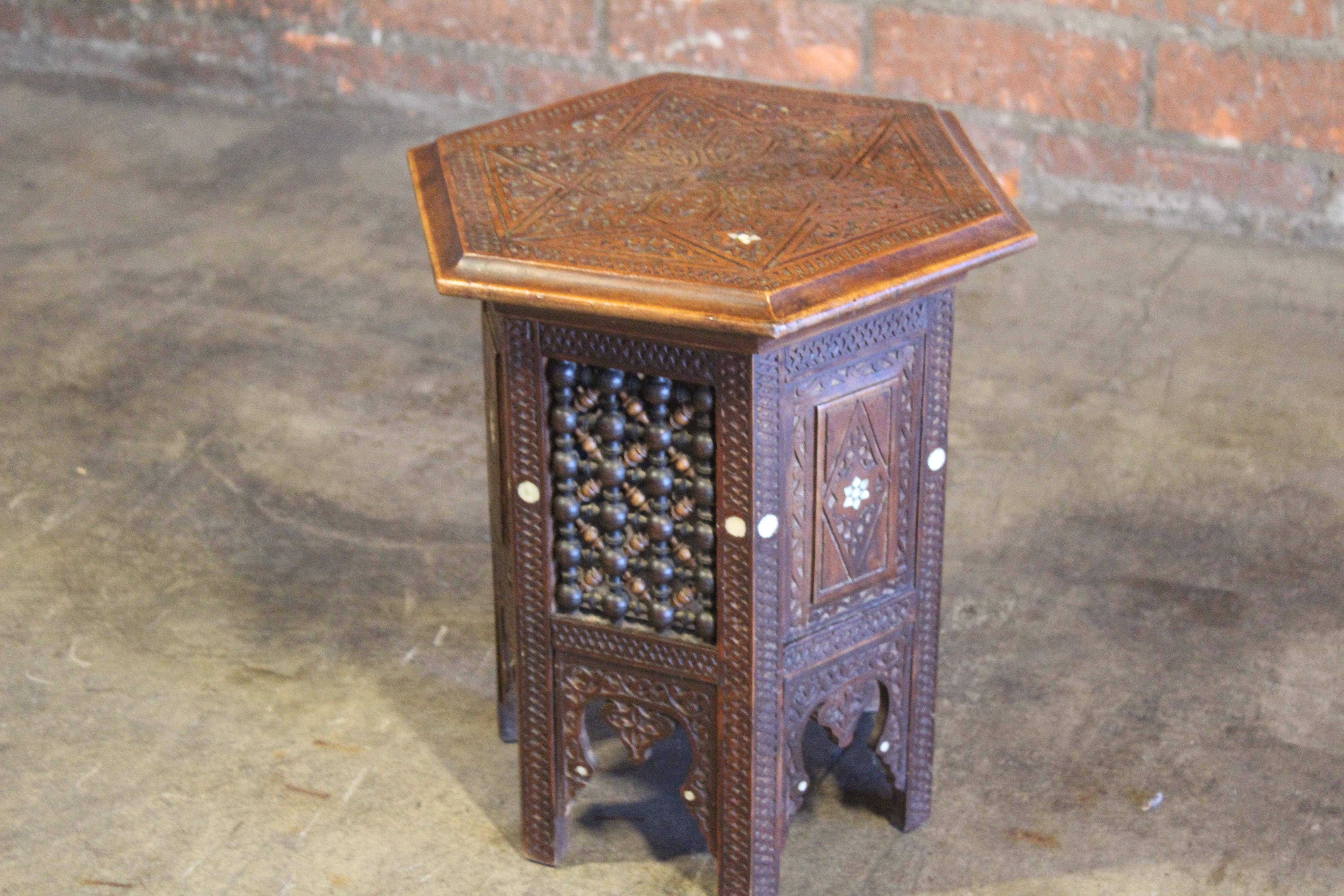 Moroccan Antique Carved Moorish Side Table For Sale