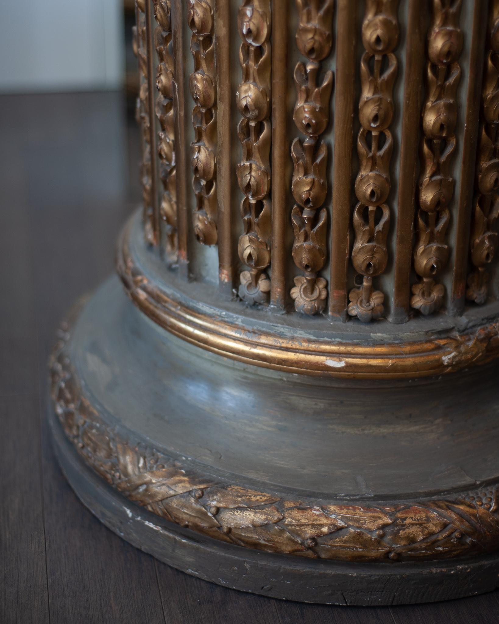 French Antique Carved Napoleon III Pedestal Table with Breccia Marble Top For Sale