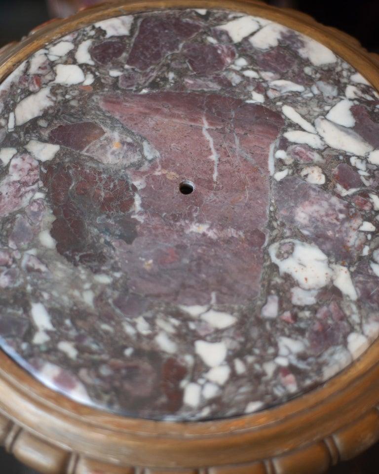 Antique Carved Napoleon III Pedestal Table with Breccia Marble Top (Handgeschnitzt) im Angebot