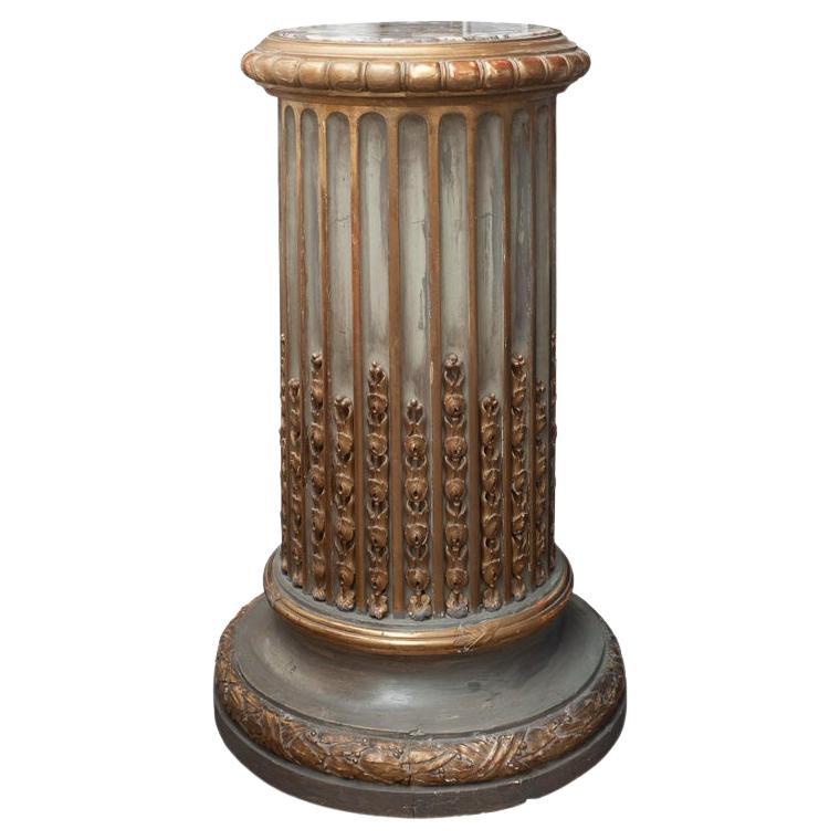 Antique Carved Napoleon III Pedestal Table with Breccia Marble Top