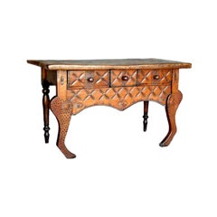Antique Carved Narrow Table With Carvings and Stylized Animal Front Legs