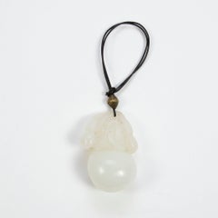 Antique Carved Natural White Jade Jadeite Calabash Pendant Necklace, circa 1700s