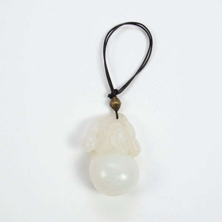 Antique Carved Natural White Jade Jadeite Calabash Pendant Necklace