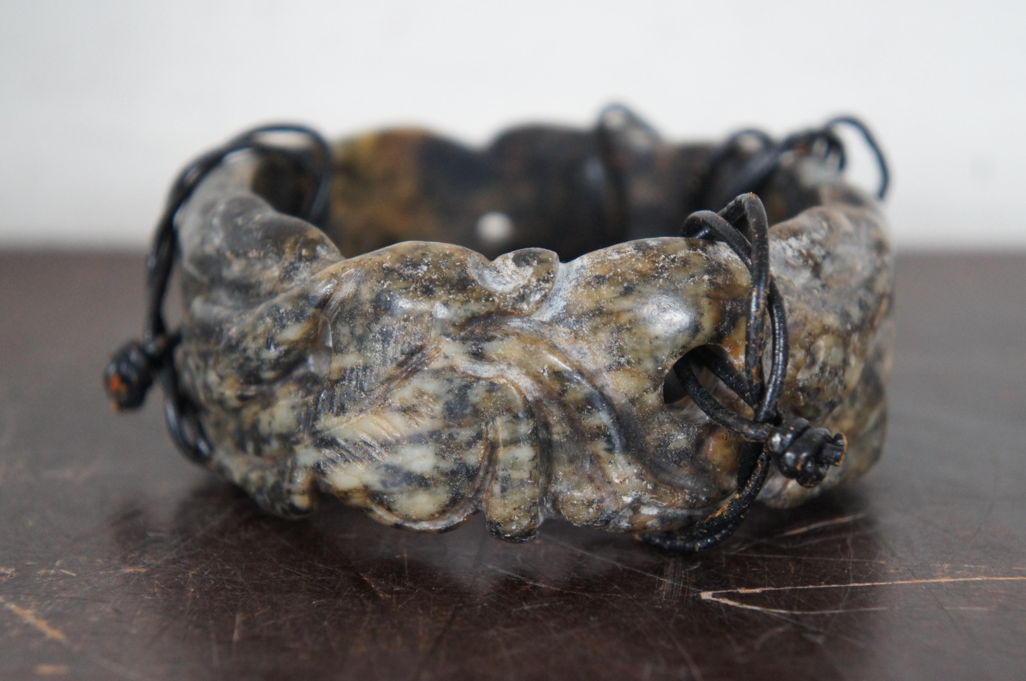 Antique Carved Nephrite Hetian Jade Stone Bangle Bracelet & Display Stand 1