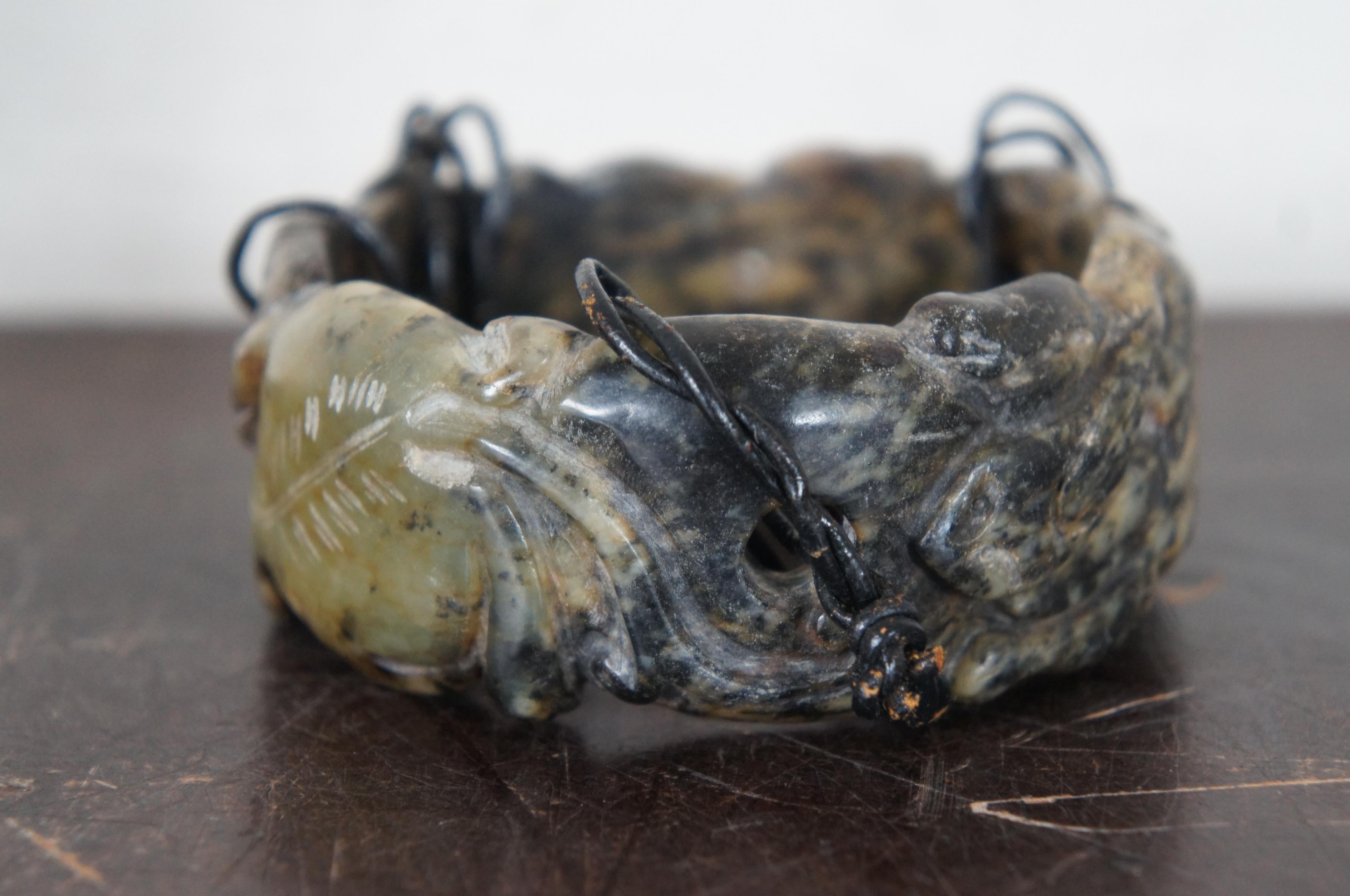 Antique Carved Nephrite Hetian Jade Stone Bangle Bracelet & Display Stand 2