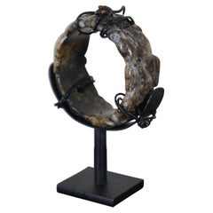 Antique Carved Nephrite Hetian Jade Stone Bangle Bracelet & Display Stand