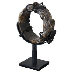 Antique Carved Nephrite Hetian Jade Stone Bangle Bracelet & Display Stand 