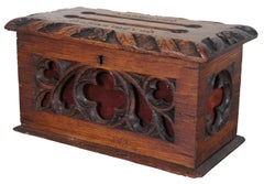 Antique Carved Oak 19th Century Gothic Revival Reticulated Letter Post Box
