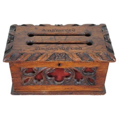 Antique Carved Oak 19th Century Gothic Revival Reticulated Letter Post Box
