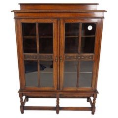 Antique Carved Oak 2 Door Bookcase/Display Cabinet, Scotland 1910, H898