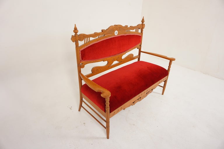 Antique Carved Oak, American Sofa, Settee, American 1880, H299 For Sale