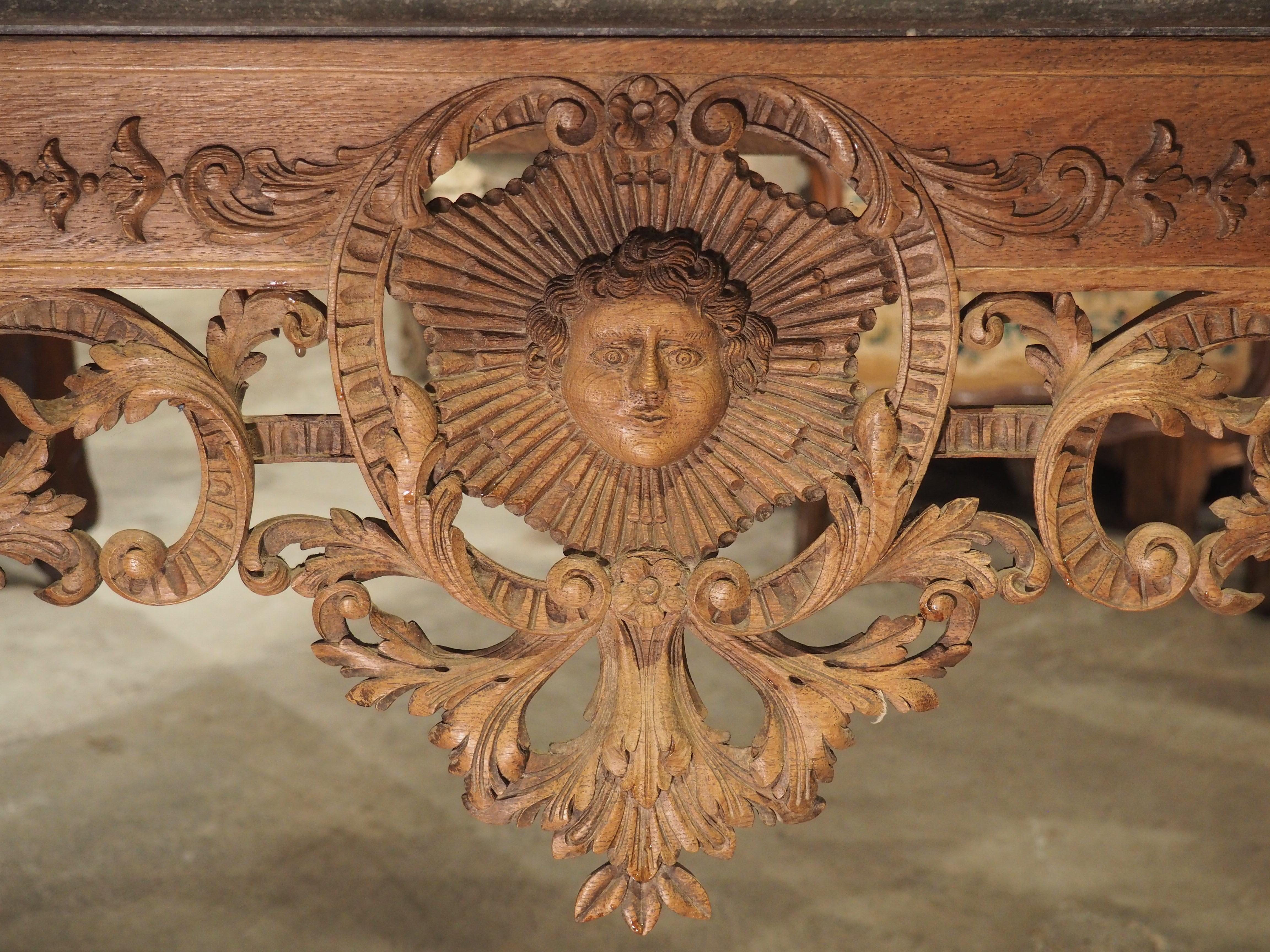 Antique Carved Oak and Bluestone Regence Style Console from Flanders, Circa 1850 For Sale 2