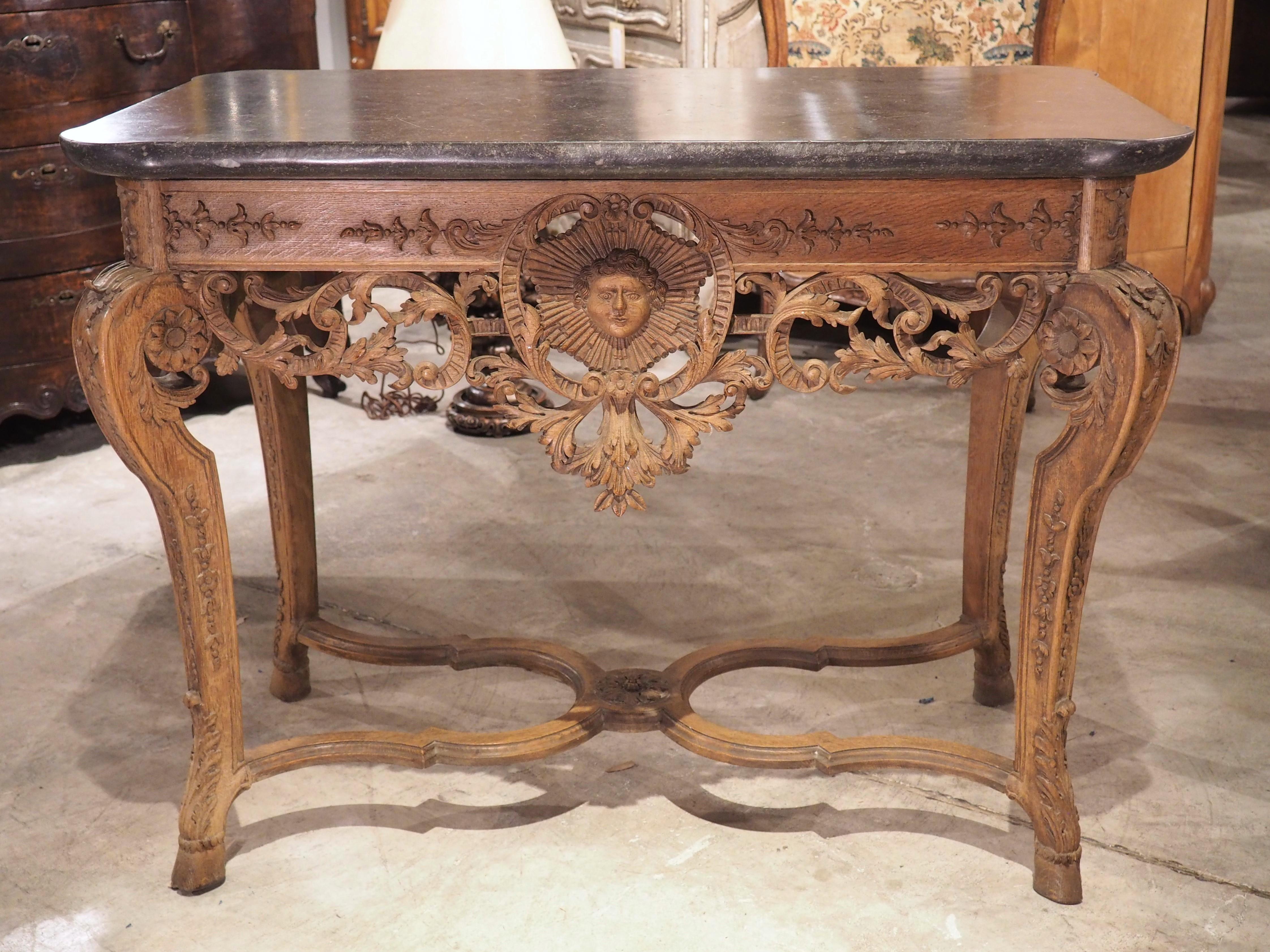 Antique Carved Oak and Bluestone Regence Style Console from Flanders, Circa 1850 For Sale 3