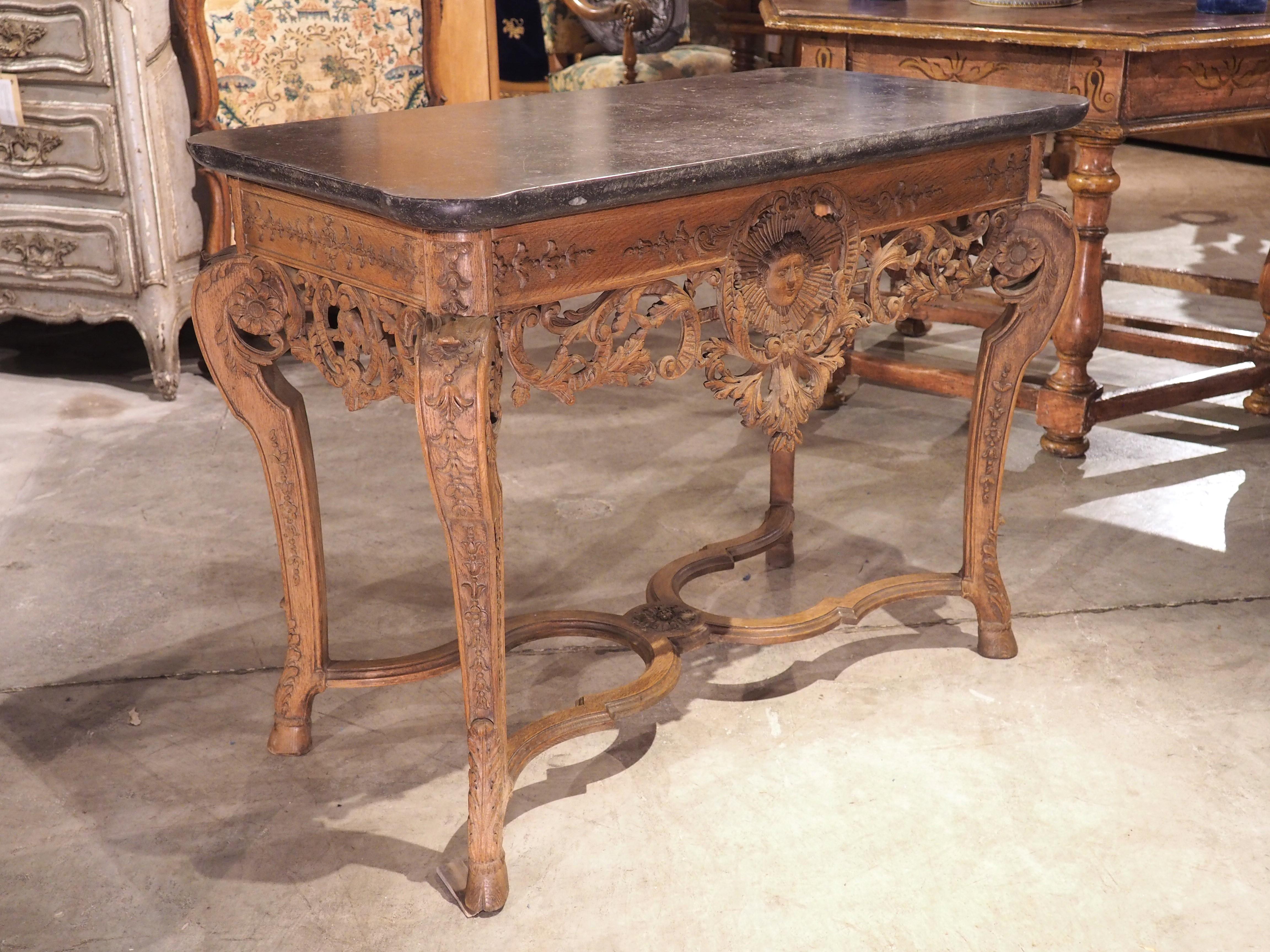 Antique Carved Oak and Bluestone Regence Style Console from Flanders, Circa 1850 For Sale 6