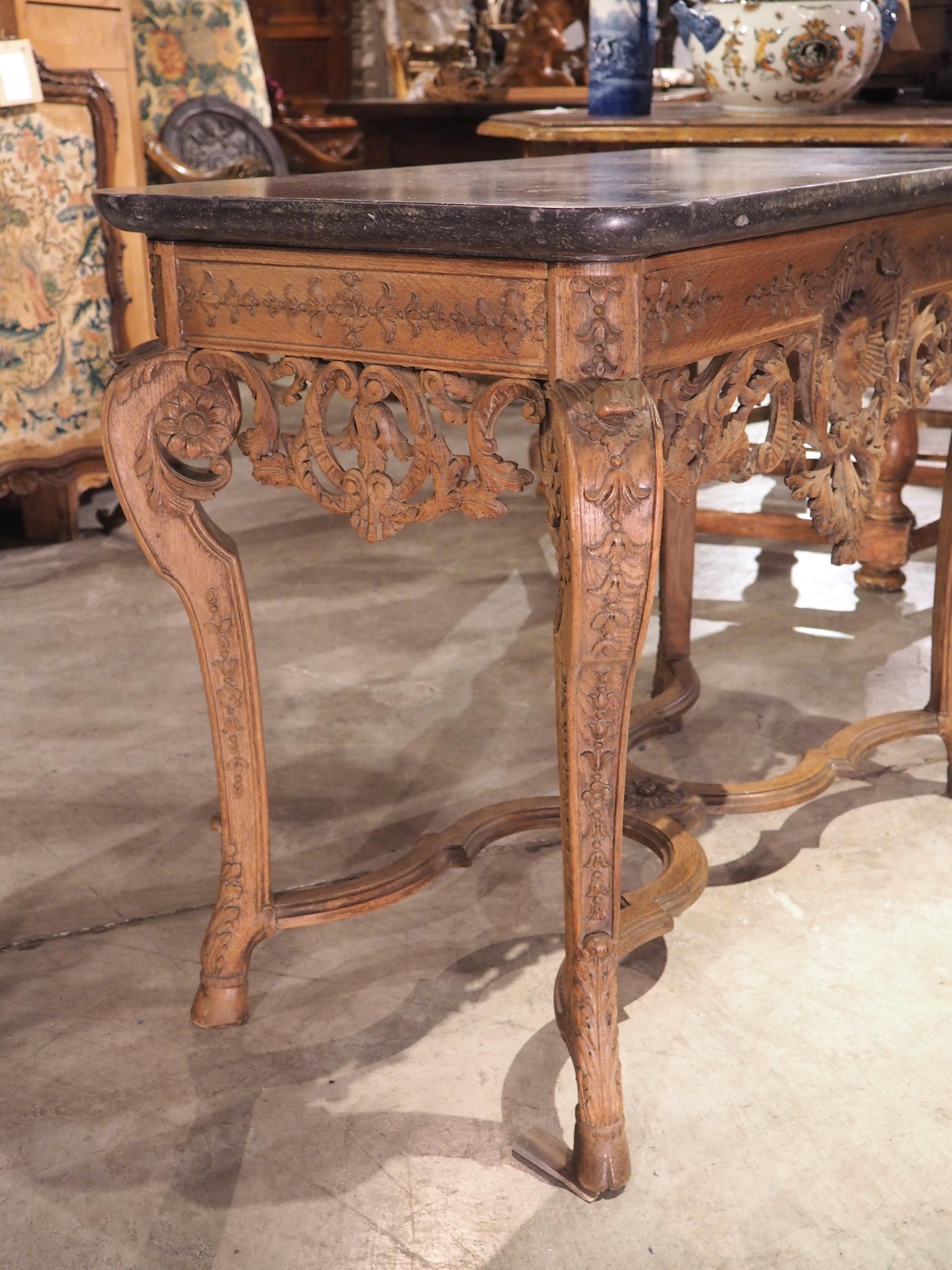 Antique Carved Oak and Bluestone Regence Style Console from Flanders, Circa 1850 For Sale 7