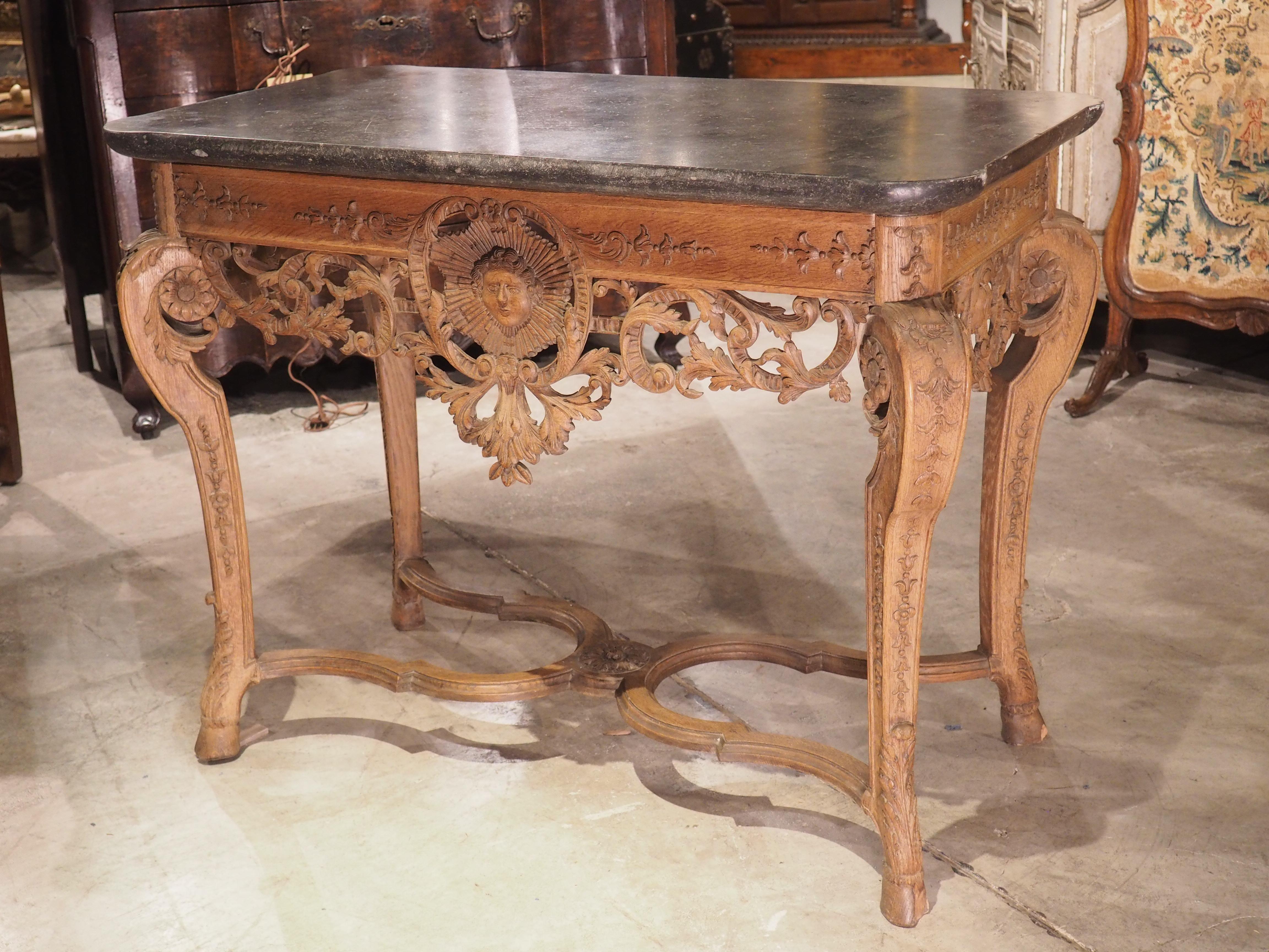 Antique Carved Oak and Bluestone Regence Style Console from Flanders, Circa 1850 For Sale 8
