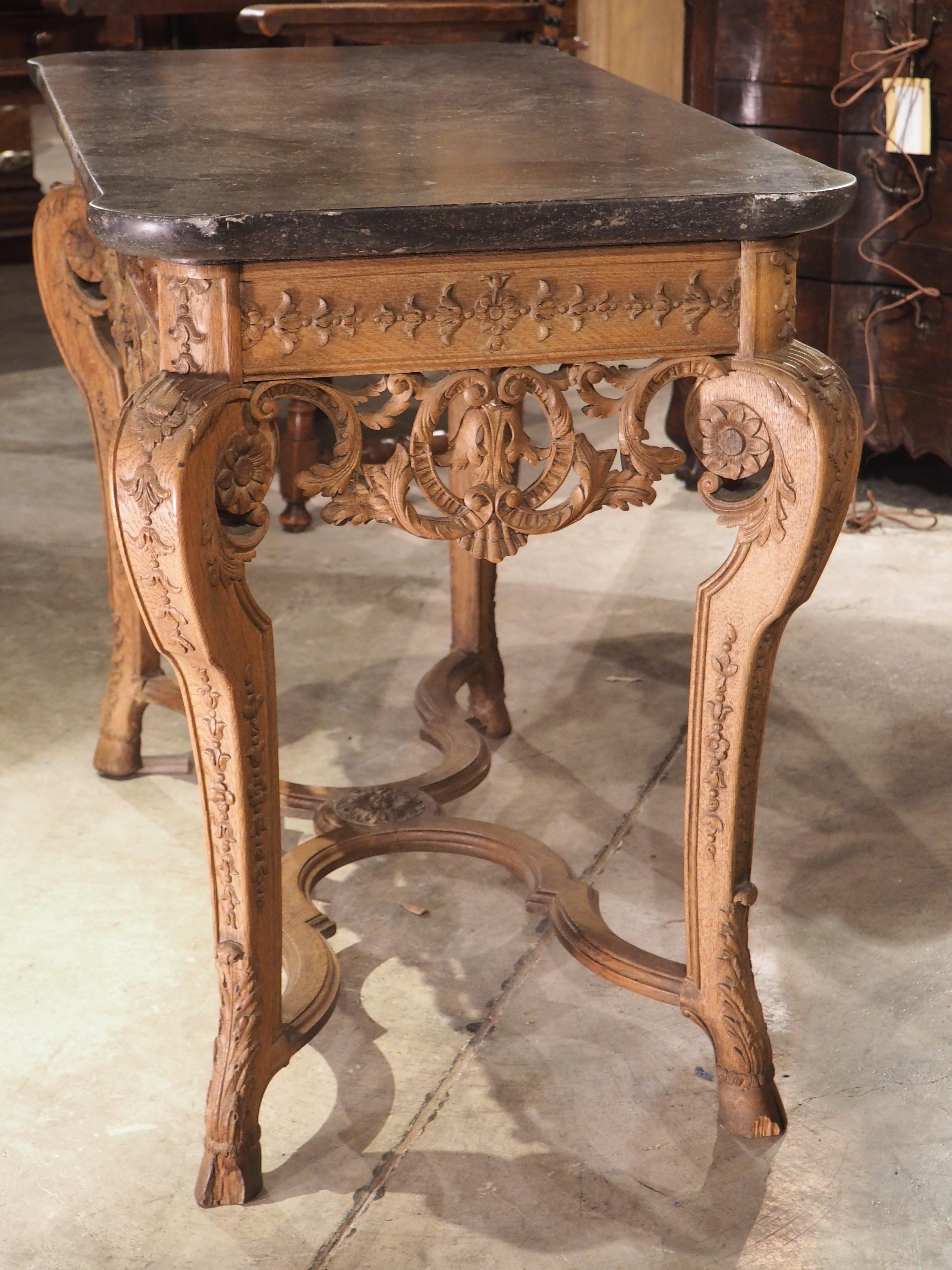 Antique Carved Oak and Bluestone Regence Style Console from Flanders, Circa 1850 For Sale 9