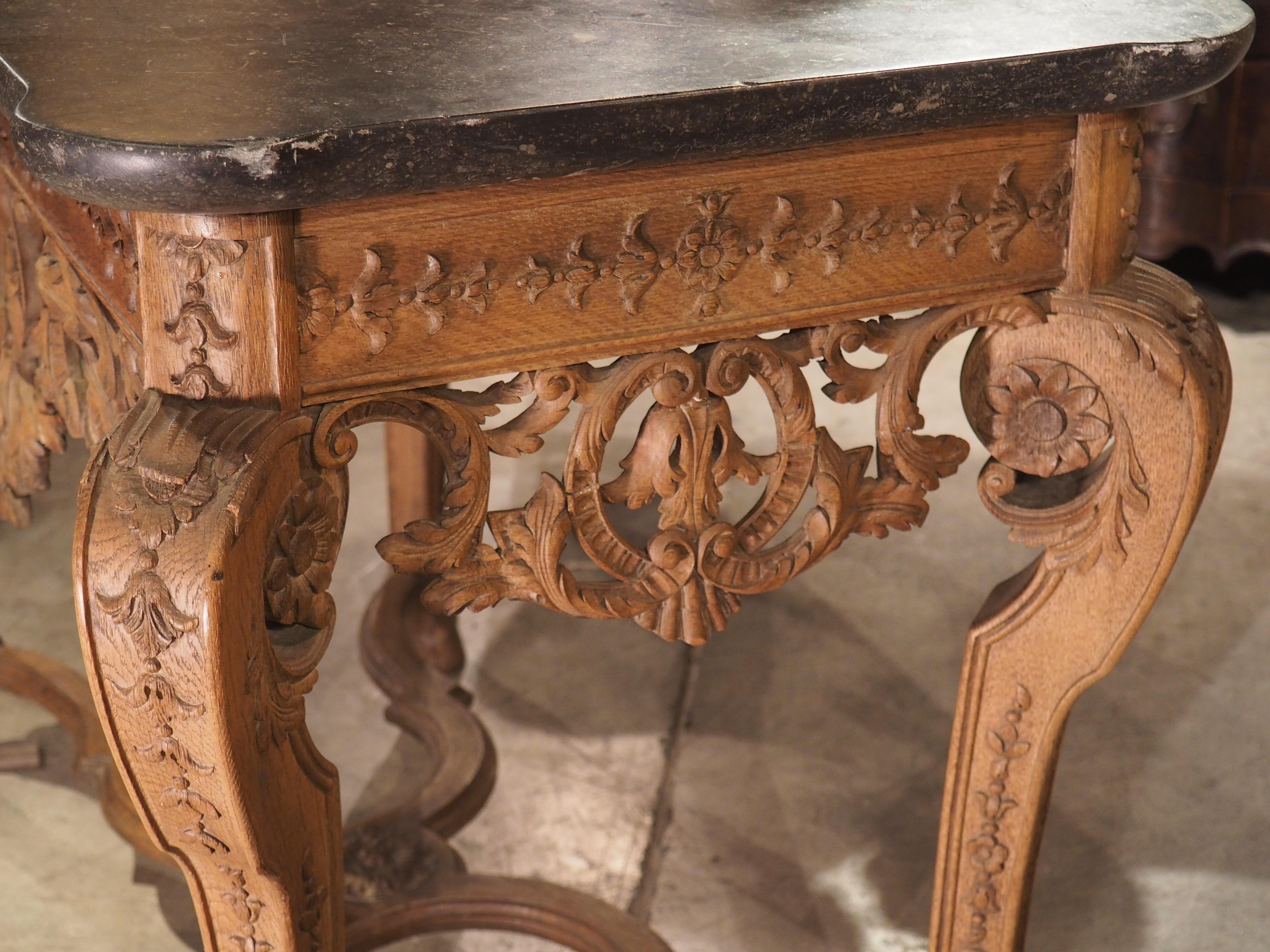Antique Carved Oak and Bluestone Regence Style Console from Flanders, Circa 1850 For Sale 10