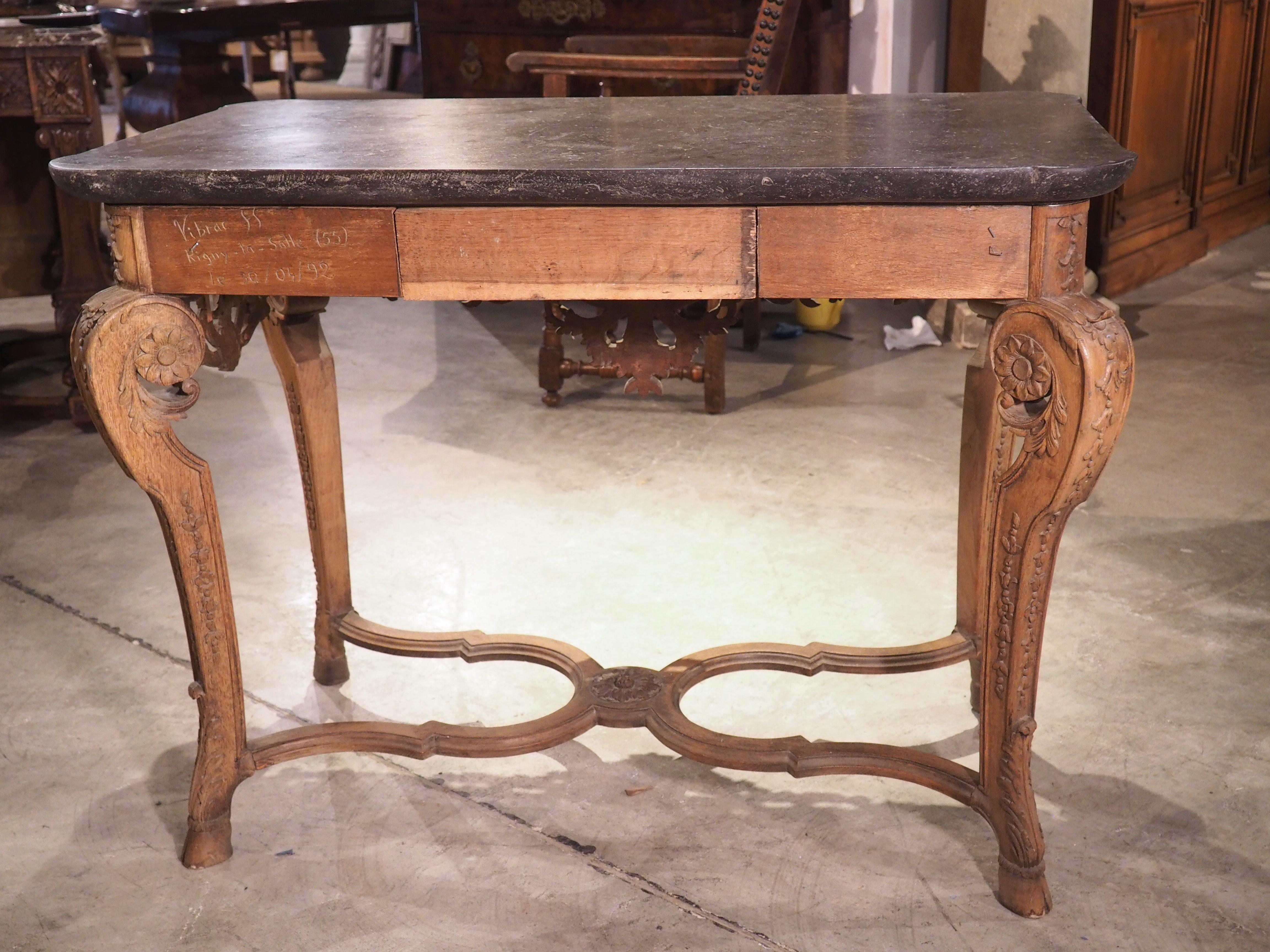 Antique Carved Oak and Bluestone Regence Style Console from Flanders, Circa 1850 For Sale 12