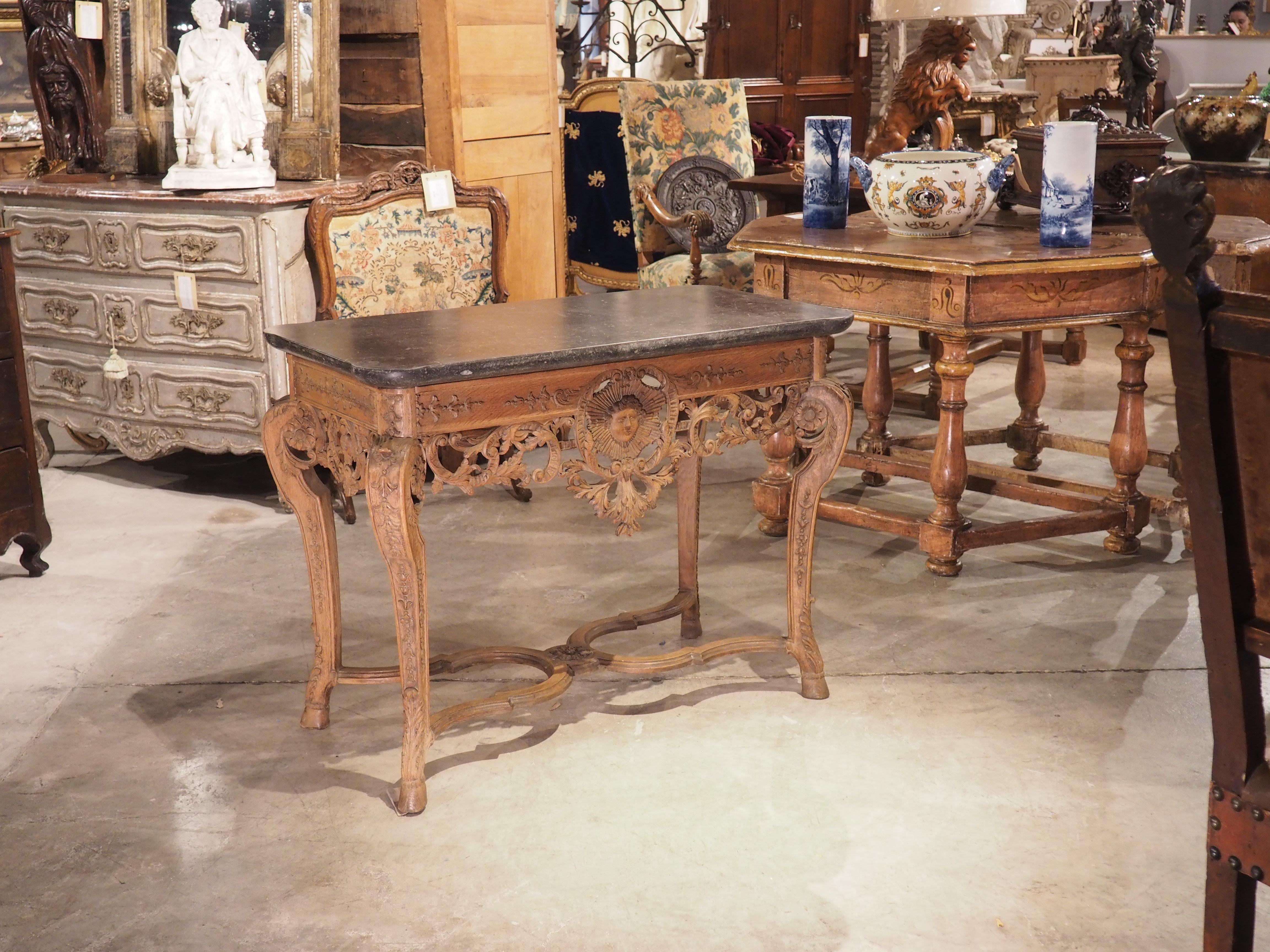 Louis XIV Antique Carved Oak and Bluestone Regence Style Console from Flanders, Circa 1850 For Sale