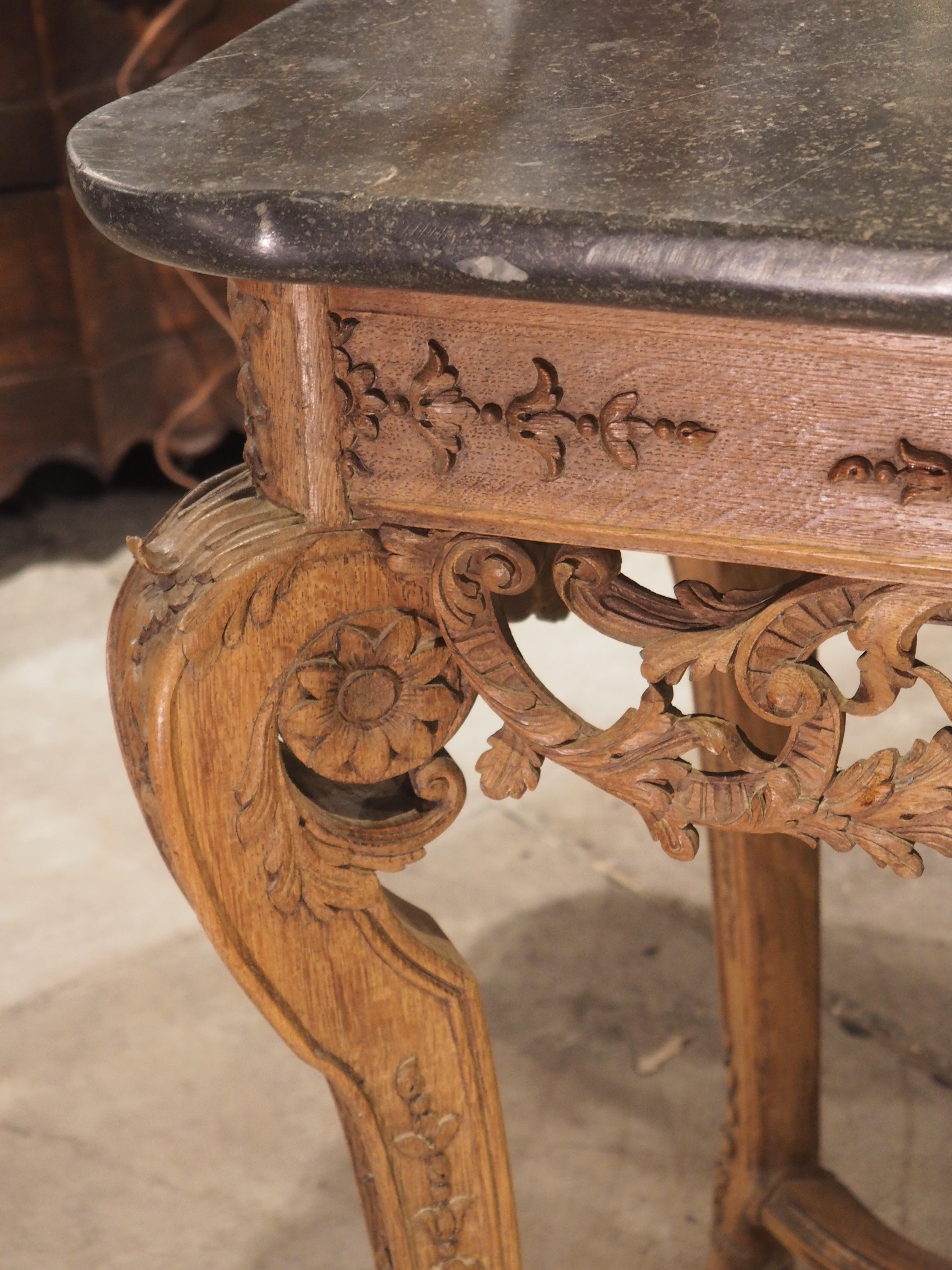 French Antique Carved Oak and Bluestone Regence Style Console from Flanders, Circa 1850 For Sale