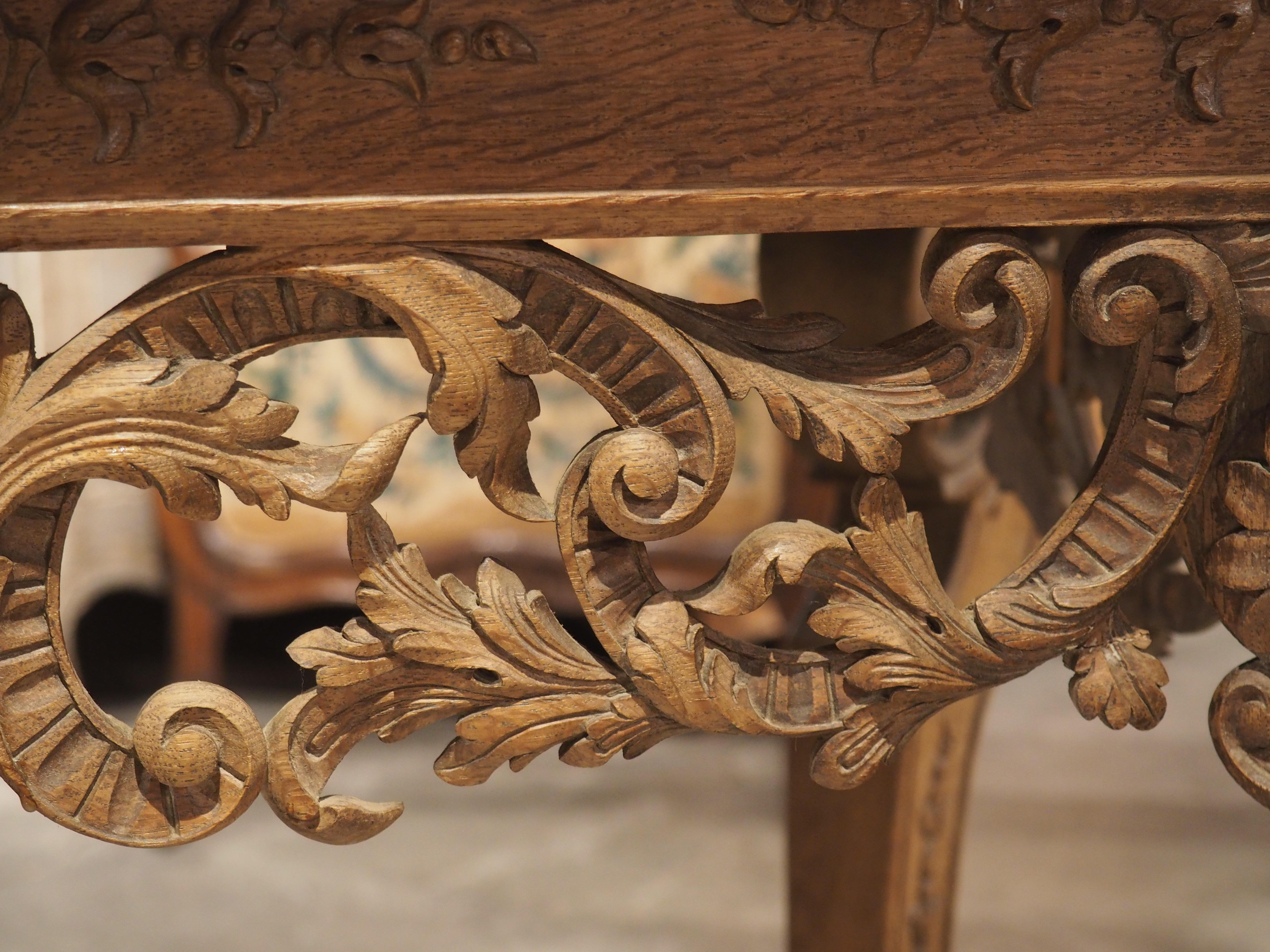 19th Century Antique Carved Oak and Bluestone Regence Style Console from Flanders, Circa 1850 For Sale