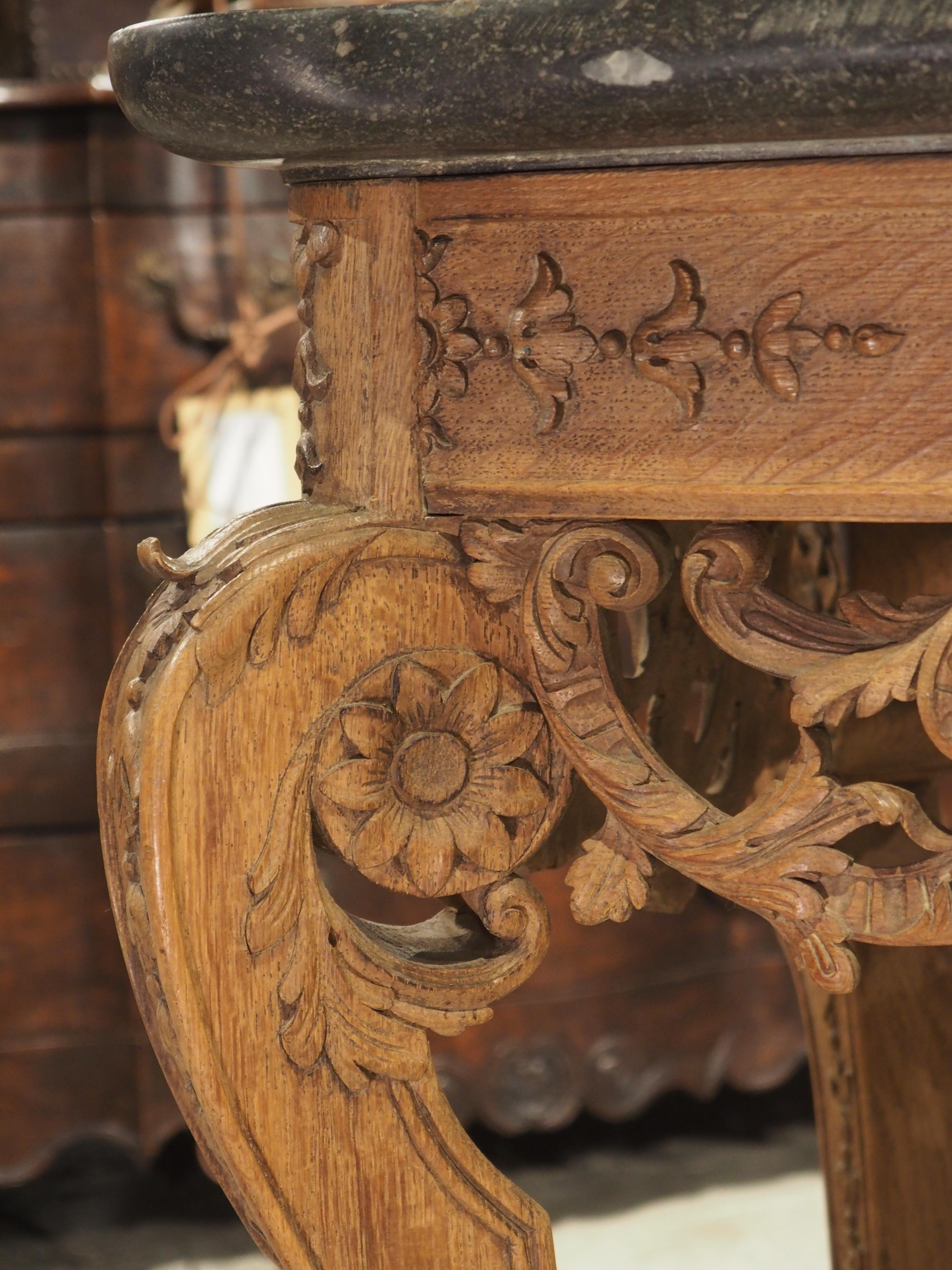 Wood Antique Carved Oak and Bluestone Regence Style Console from Flanders, Circa 1850 For Sale