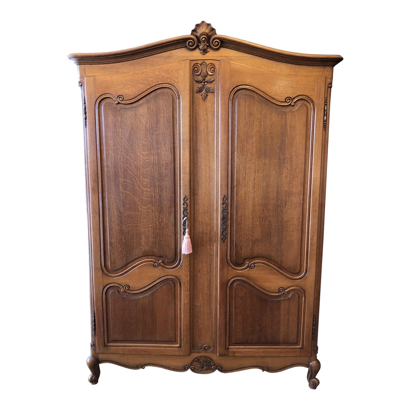 Custom Fitted Carved Oak Armoire For Sale at 1stDibs