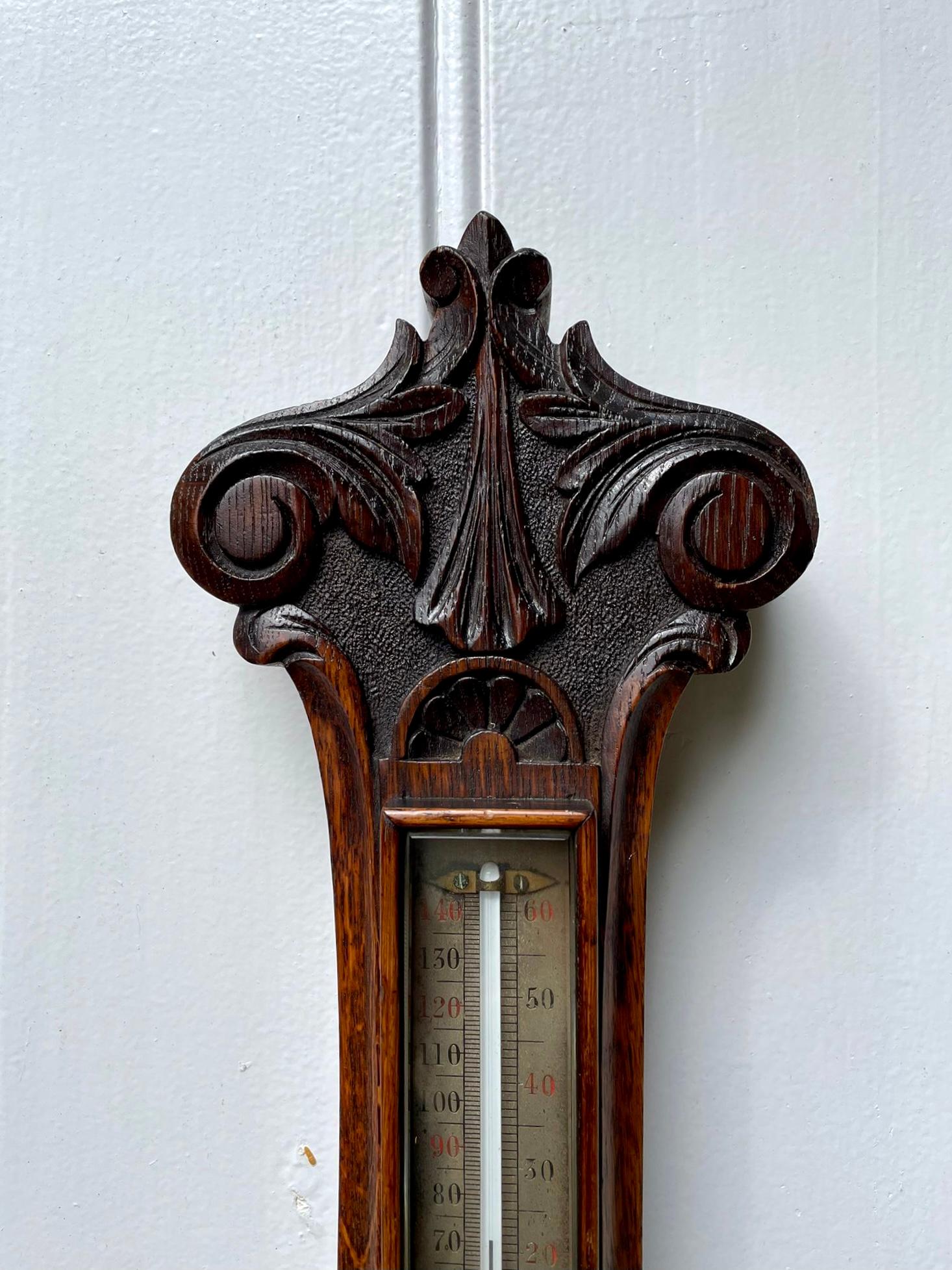 English Antique Carved Oak Banjo Barometer
