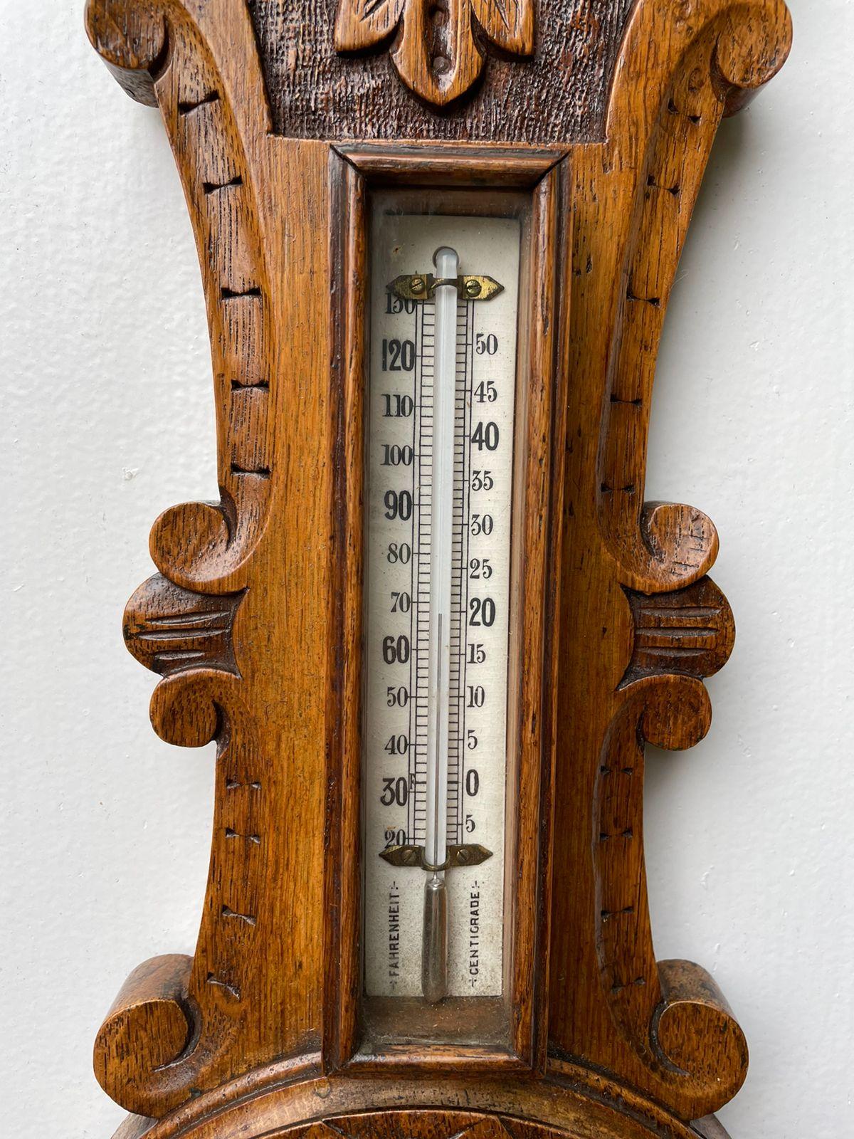 Edwardian Antique Carved Oak Banjo Barometer