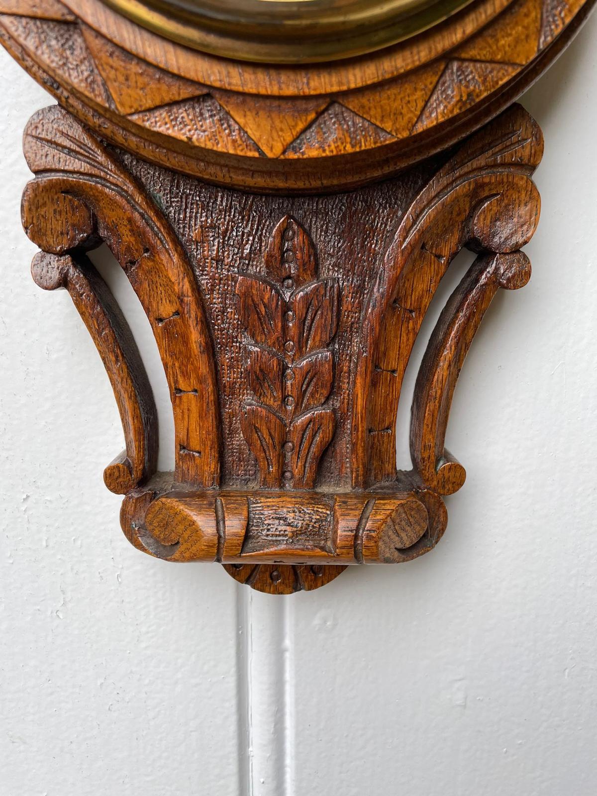 European Antique Carved Oak Banjo Barometer