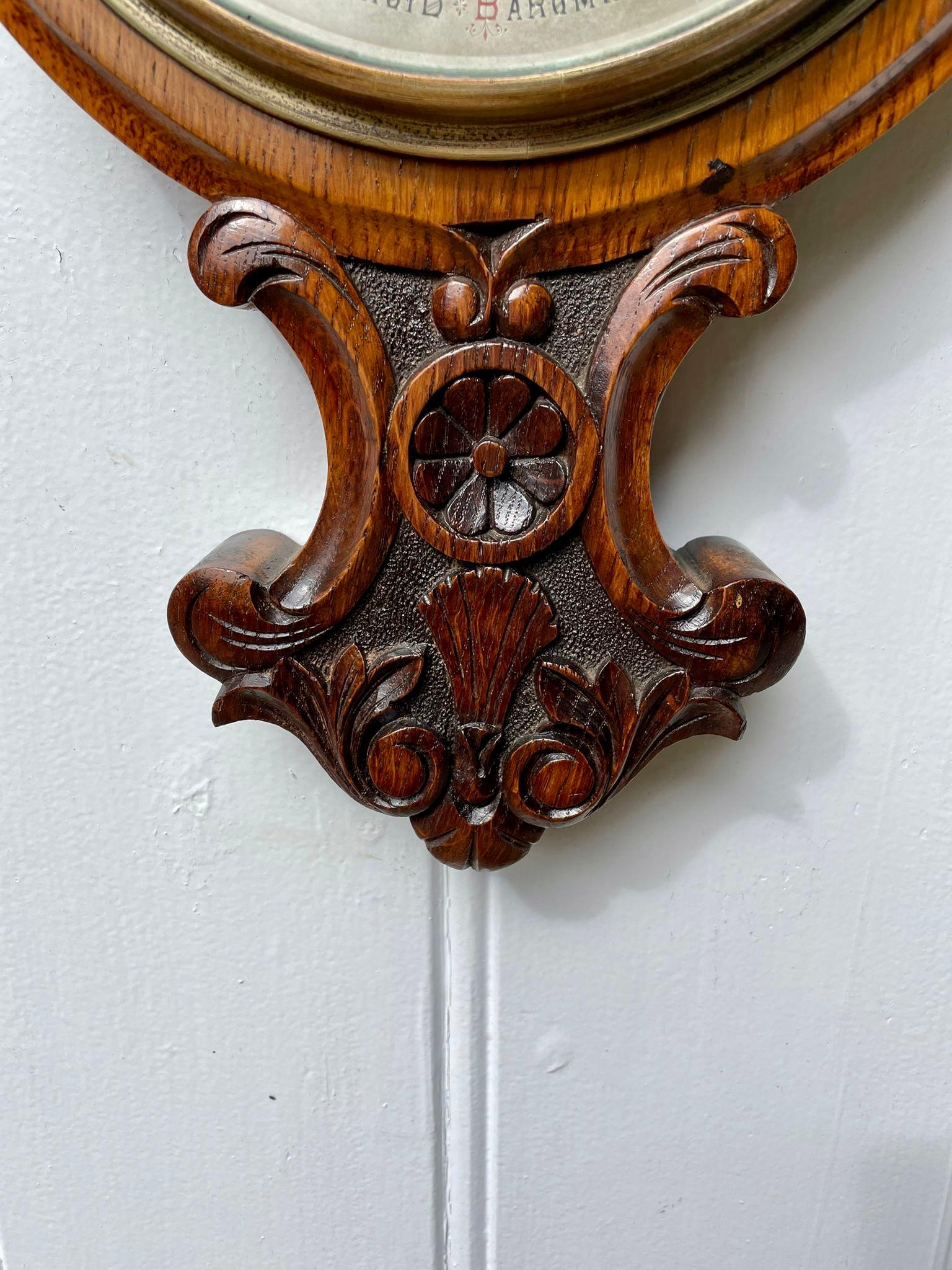 Antique Carved Oak Banjo Barometer 1