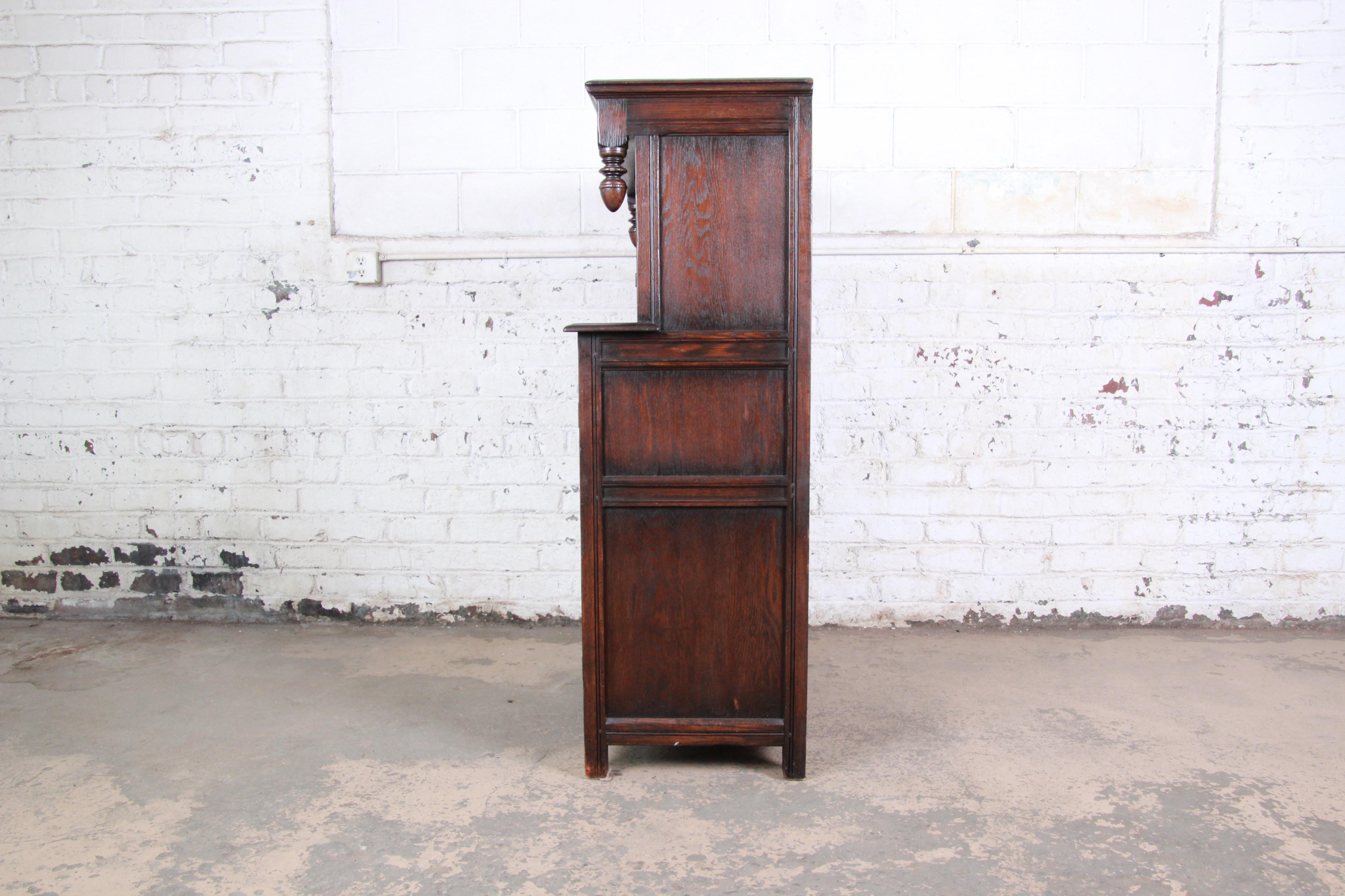 Antique Carved Oak Bar Cabinet by Kensington of New York, circa 1920s 2