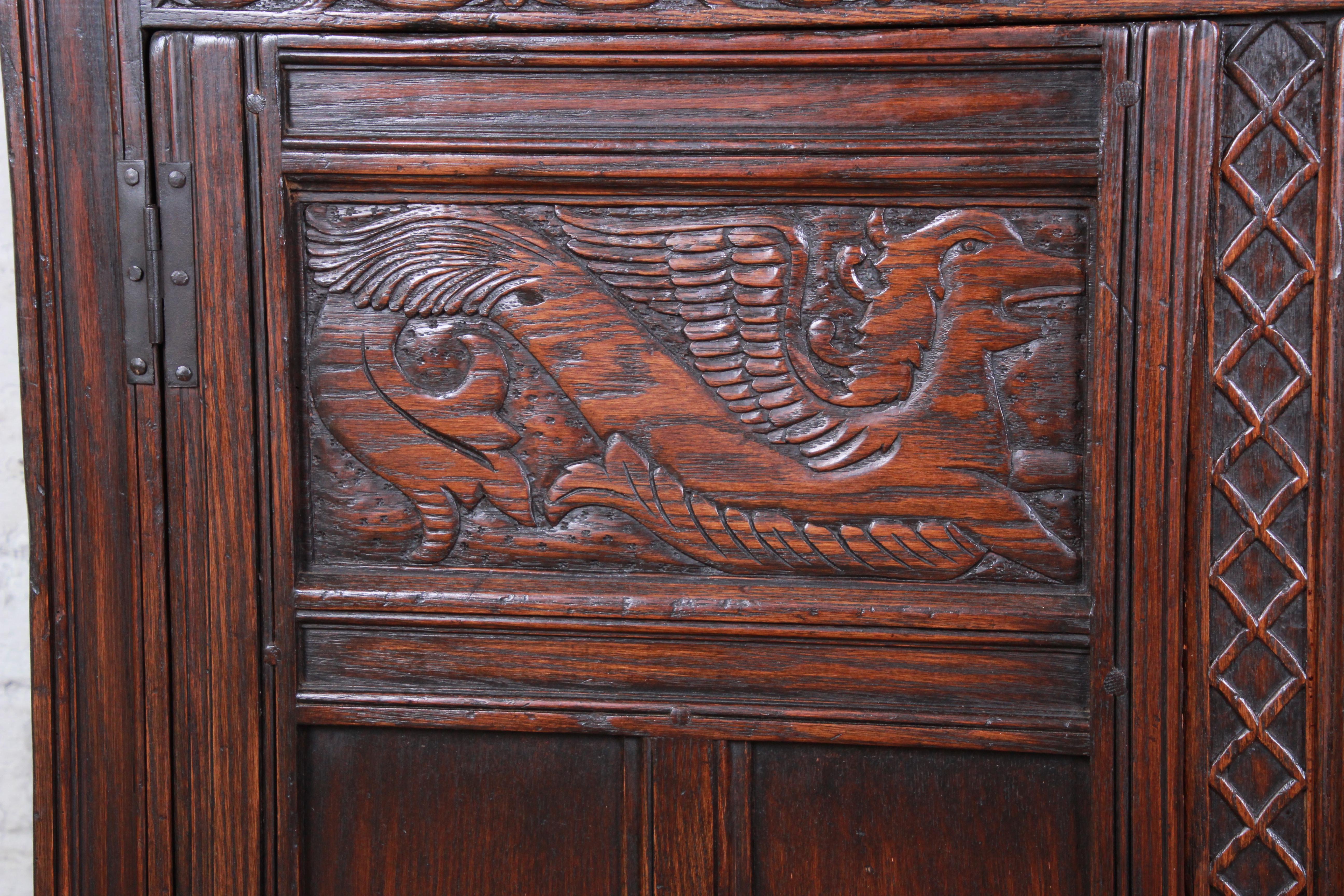 Early 20th Century Antique Carved Oak Bar Cabinet by Kensington of New York, circa 1920s