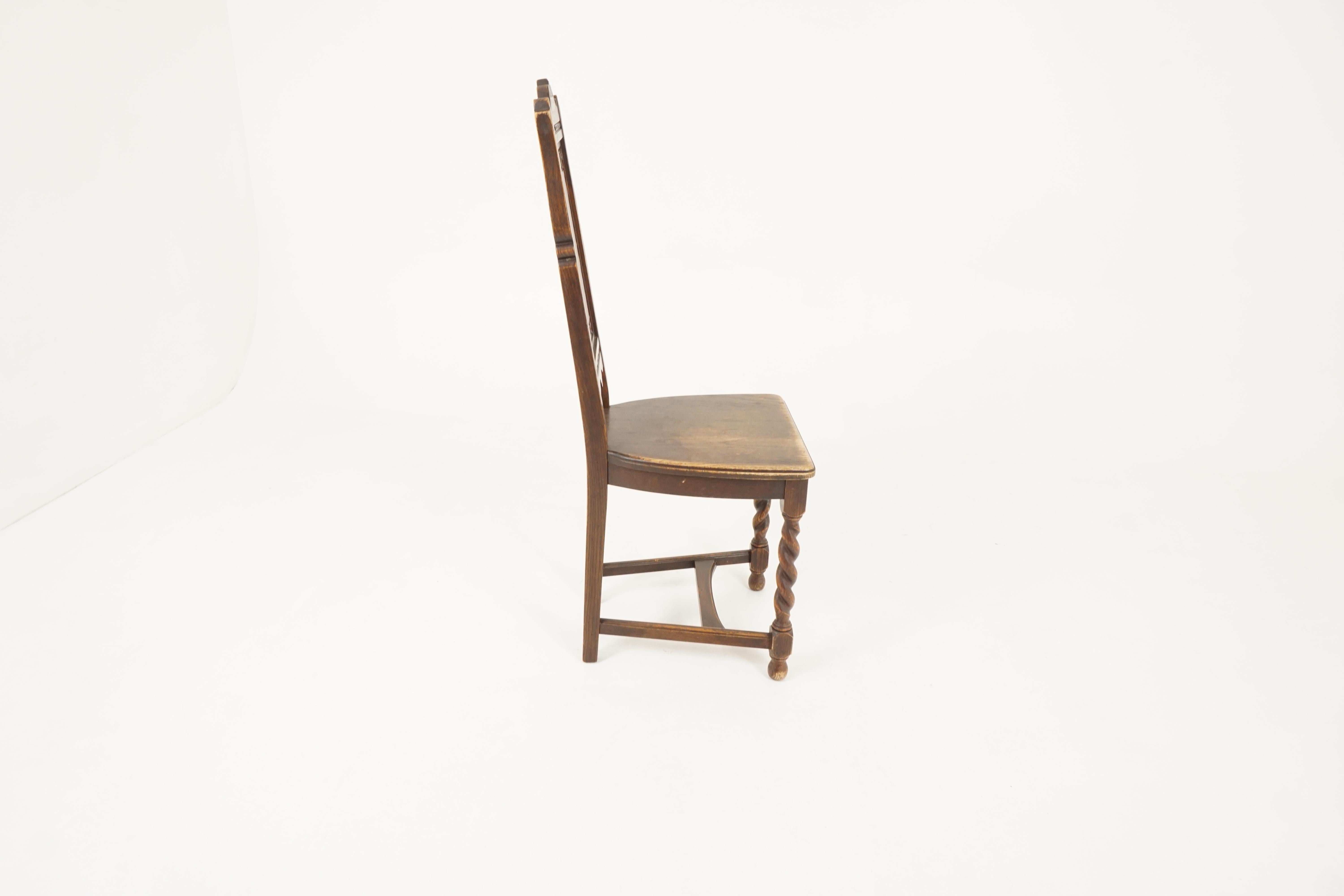 Antique Carved Oak Barley Twist Hall Chair, Scotland 1920, B2323 1