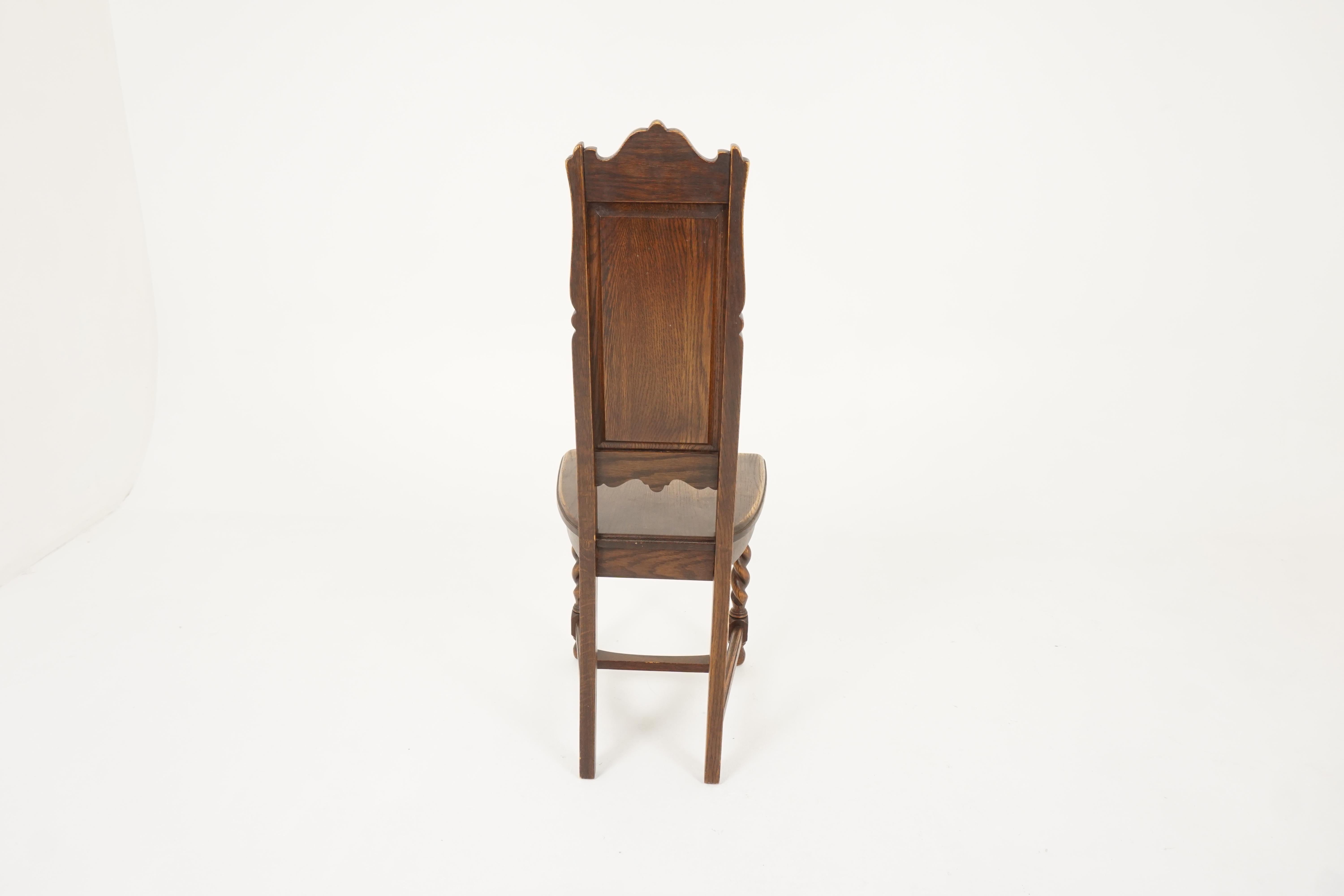 Antique Carved Oak Barley Twist Hall Chair, Scotland 1920, B2323 2