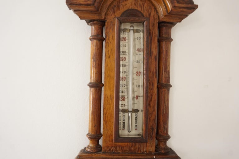 Antique Carved Oak Barometer, Banjo Barometer, Aneroid, Scotland 1890