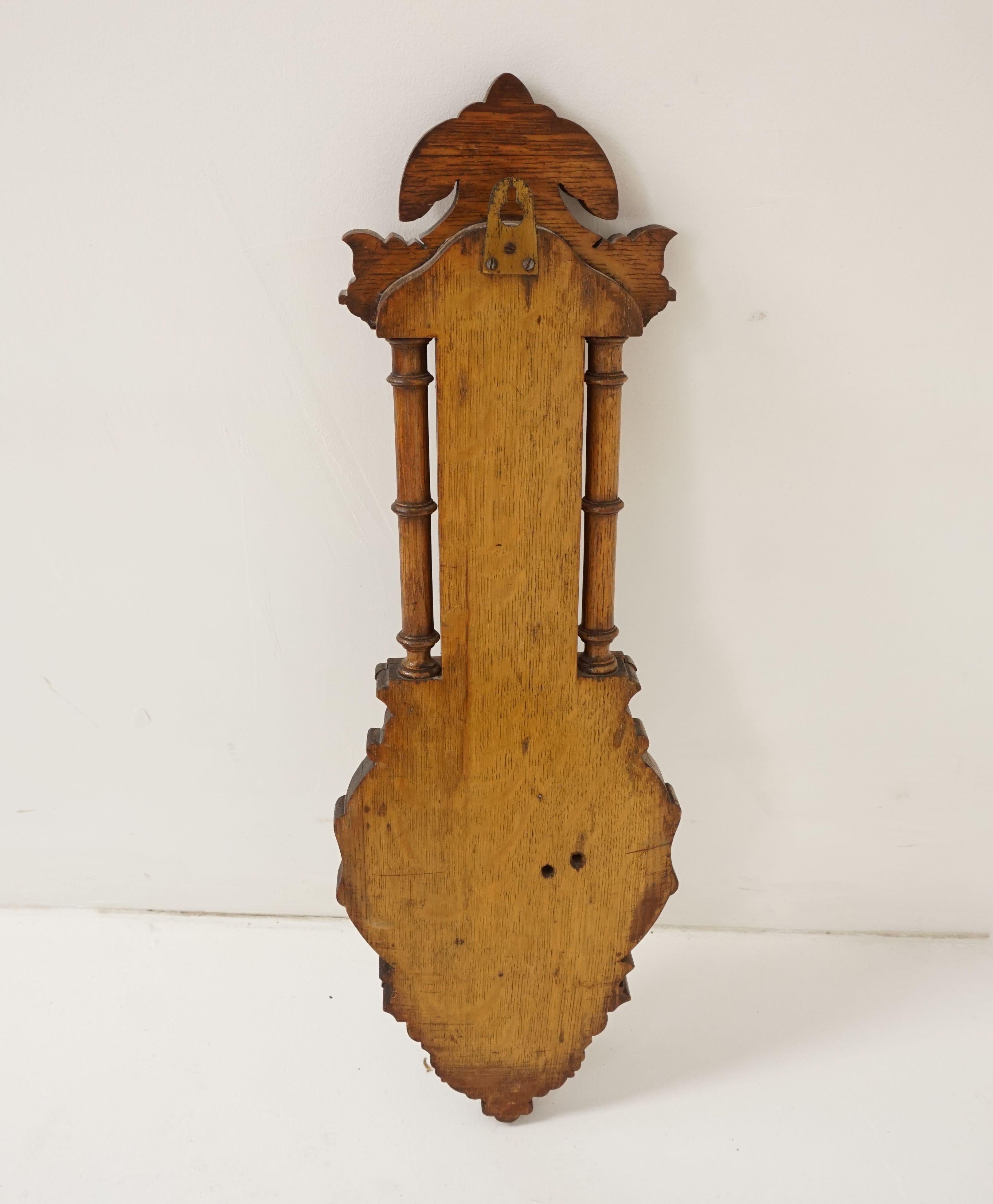 Antique Carved Oak Barometer, Banjo Barometer, Aneroid, Scotland 1890, B2459 In Good Condition In Vancouver, BC