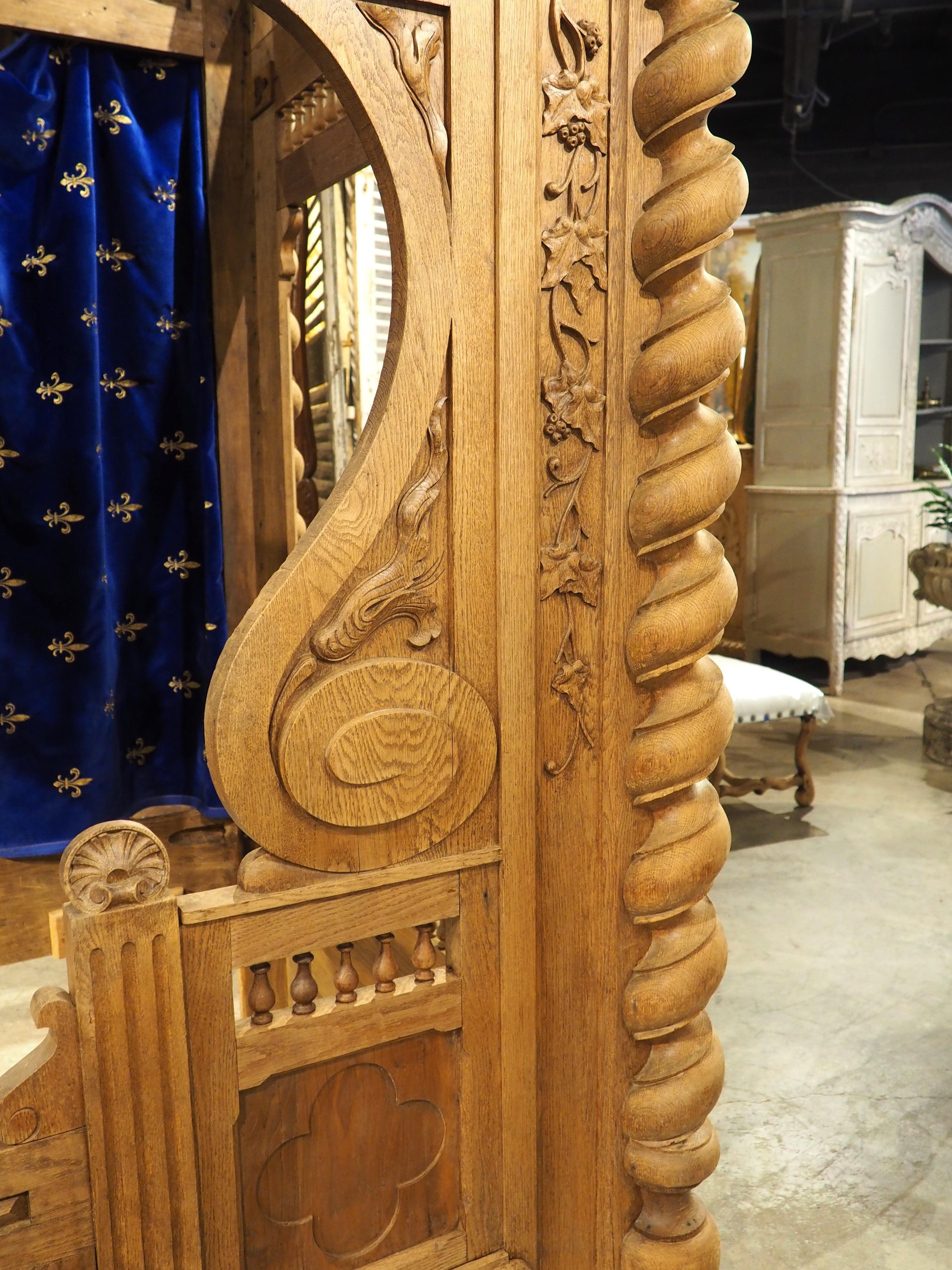 Hand-Carved Antique Carved Oak Bed from Brittany, France, Circa 1890 For Sale