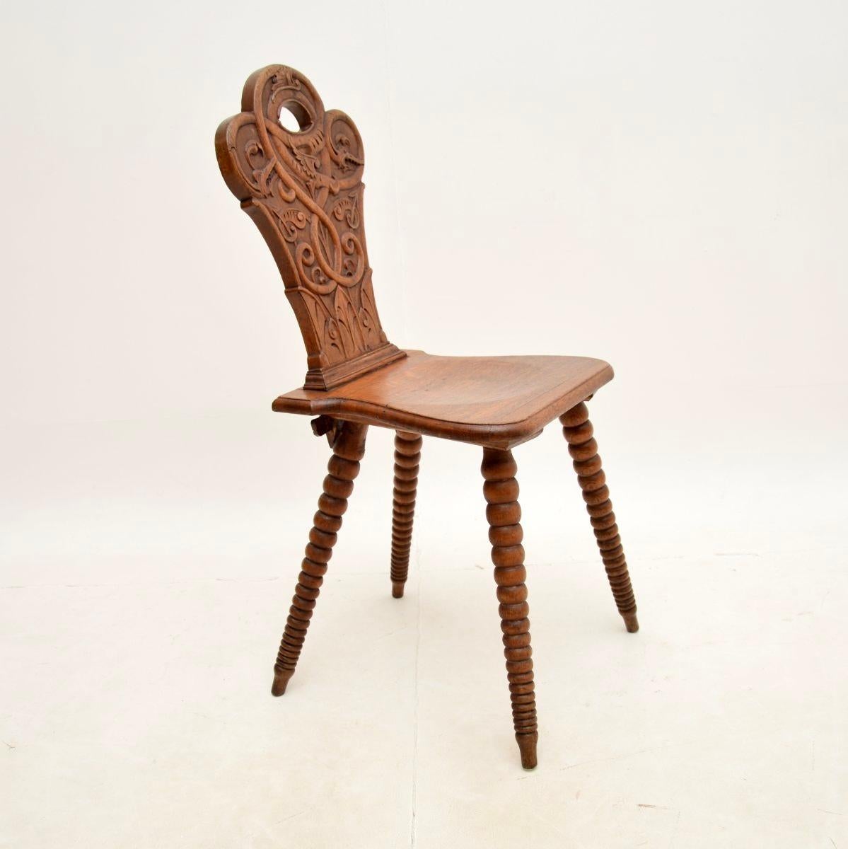 Arts and Crafts Antique Carved Oak Bobbin Chair For Sale