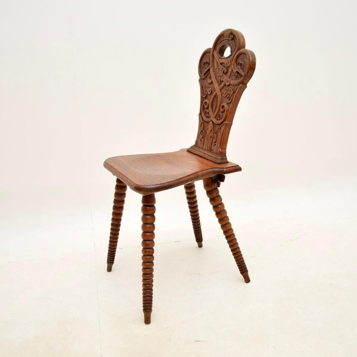 British Antique Carved Oak Bobbin Chair For Sale